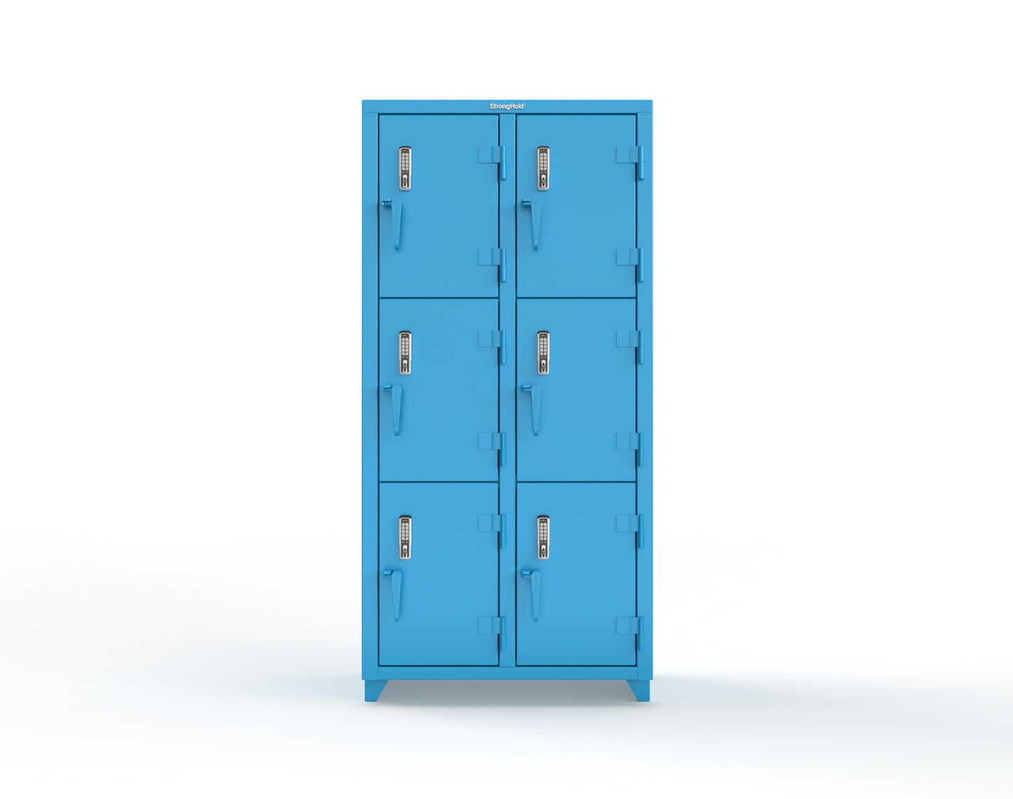 Extra Heavy Duty 14 GA Triple-Tier Locker with Keyless Entry Lock, 6 Compartments – 36 in. W x 18 in. D x 75 in. H - 36-6D-18-3T-EK-L-5012