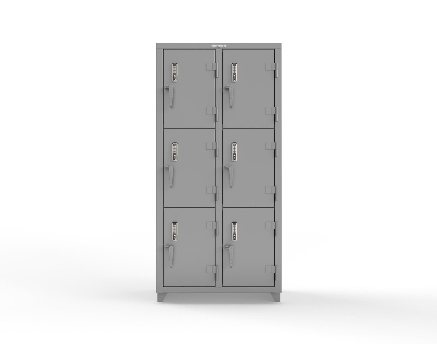 Extra Heavy Duty 14 GA Triple-Tier Locker with Keyless Entry Lock, 6 Compartments – 36 in. W x 18 in. D x 75 in. H - 36-6D-18-3T-EK-L-7037