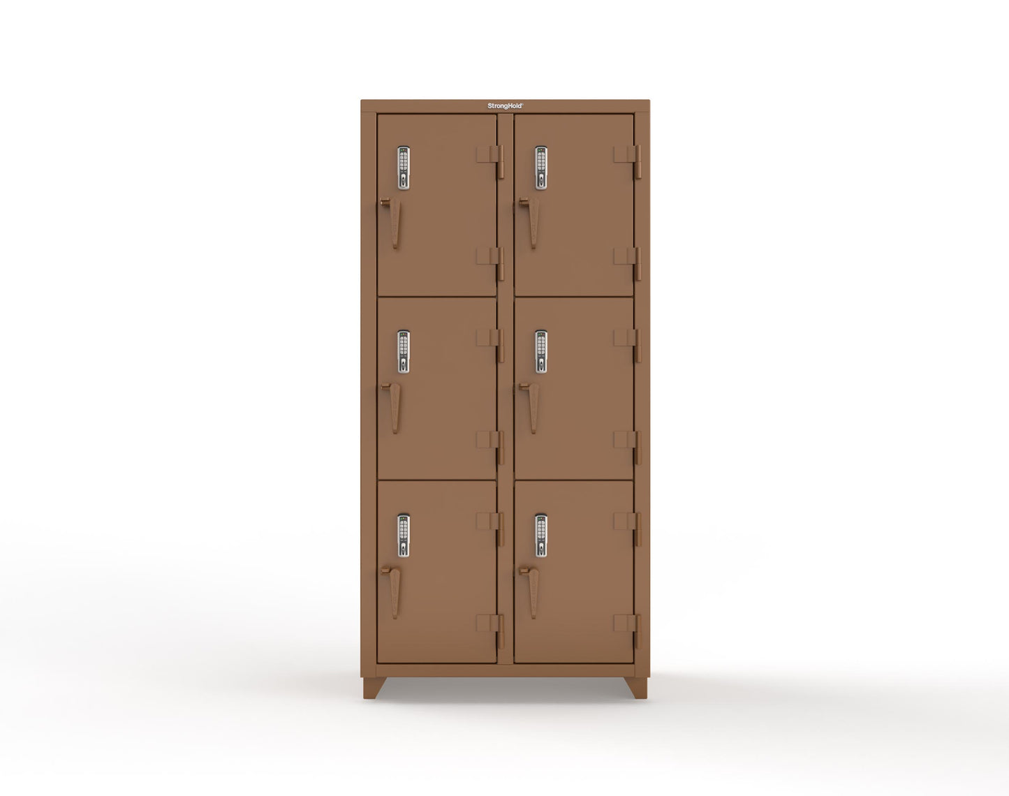 Extra Heavy Duty 14 GA Triple-Tier Locker with Keyless Entry Lock, 6 Compartments – 36 in. W x 18 in. D x 75 in. H - 36-6D-18-3T-EK-L-8008