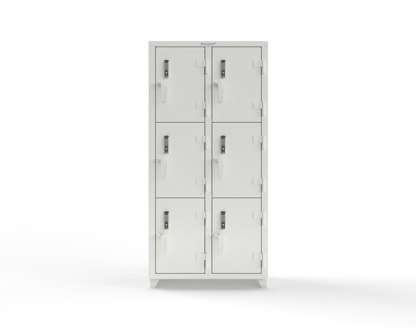 Extra Heavy Duty 14 GA Triple-Tier Locker with Keyless Entry Lock, 6 Compartments – 36 in. W x 18 in. D x 75 in. H - 36-6D-18-3T-EK-L-9003
