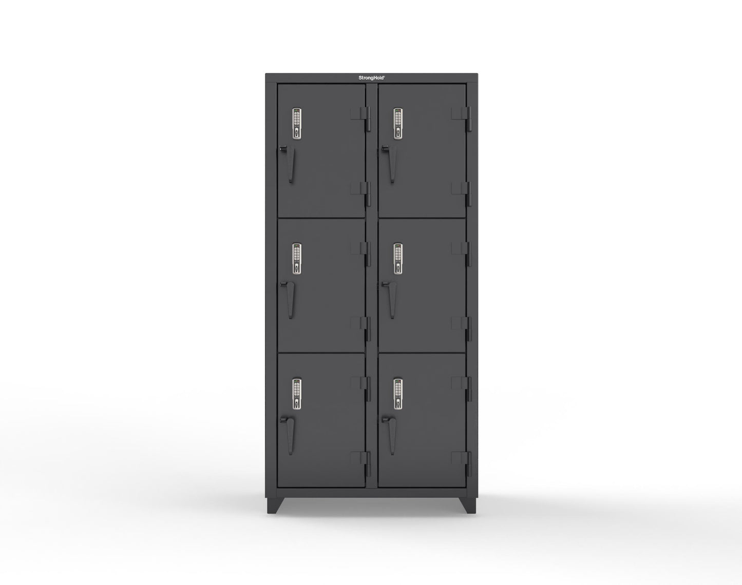 Extra Heavy Duty 14 GA Triple-Tier Locker with Keyless Entry Lock, 6 Compartments – 36 in. W x 18 in. D x 75 in. H - 36-6D-18-3T-EK-L-9005