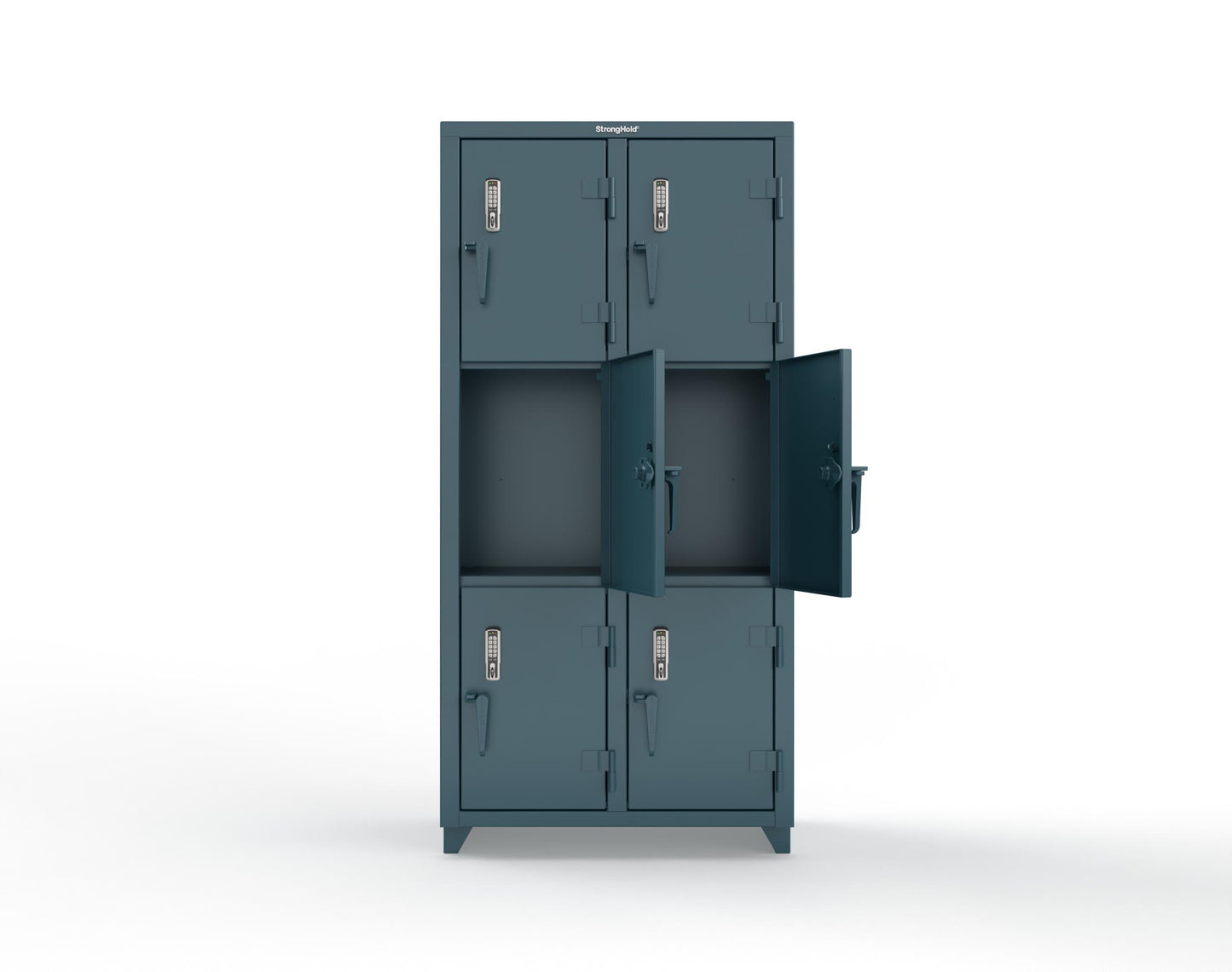 Extra Heavy Duty 14 GA Triple-Tier Locker with Keyless Entry Lock, 6 Compartments – 36 in. W x 18 in. D x 75 in. H - 36-6D-18-3T-EK-L-5001