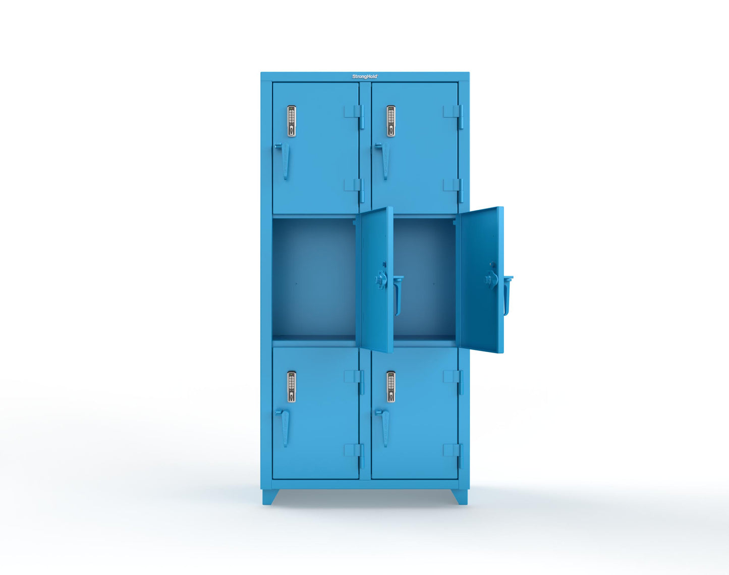 Extra Heavy Duty 14 GA Triple-Tier Locker with Keyless Entry Lock, 6 Compartments – 36 in. W x 18 in. D x 75 in. H - 36-6D-18-3T-EK-L-5012