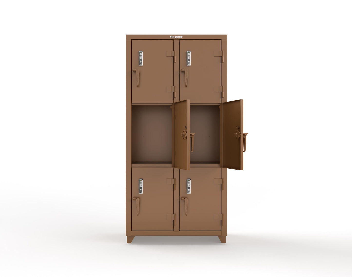 Extra Heavy Duty 14 GA Triple-Tier Locker with Keyless Entry Lock, 6 Compartments – 36 in. W x 18 in. D x 75 in. H - 36-6D-18-3T-EK-L-8008