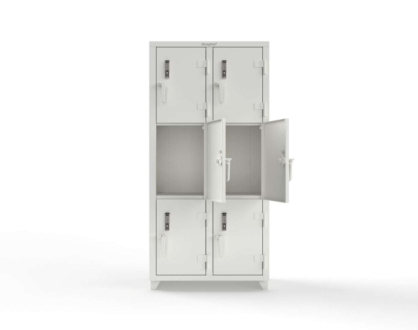 Extra Heavy Duty 14 GA Triple-Tier Locker with Keyless Entry Lock, 6 Compartments – 36 in. W x 18 in. D x 75 in. H - 36-6D-18-3T-EK-L-9003