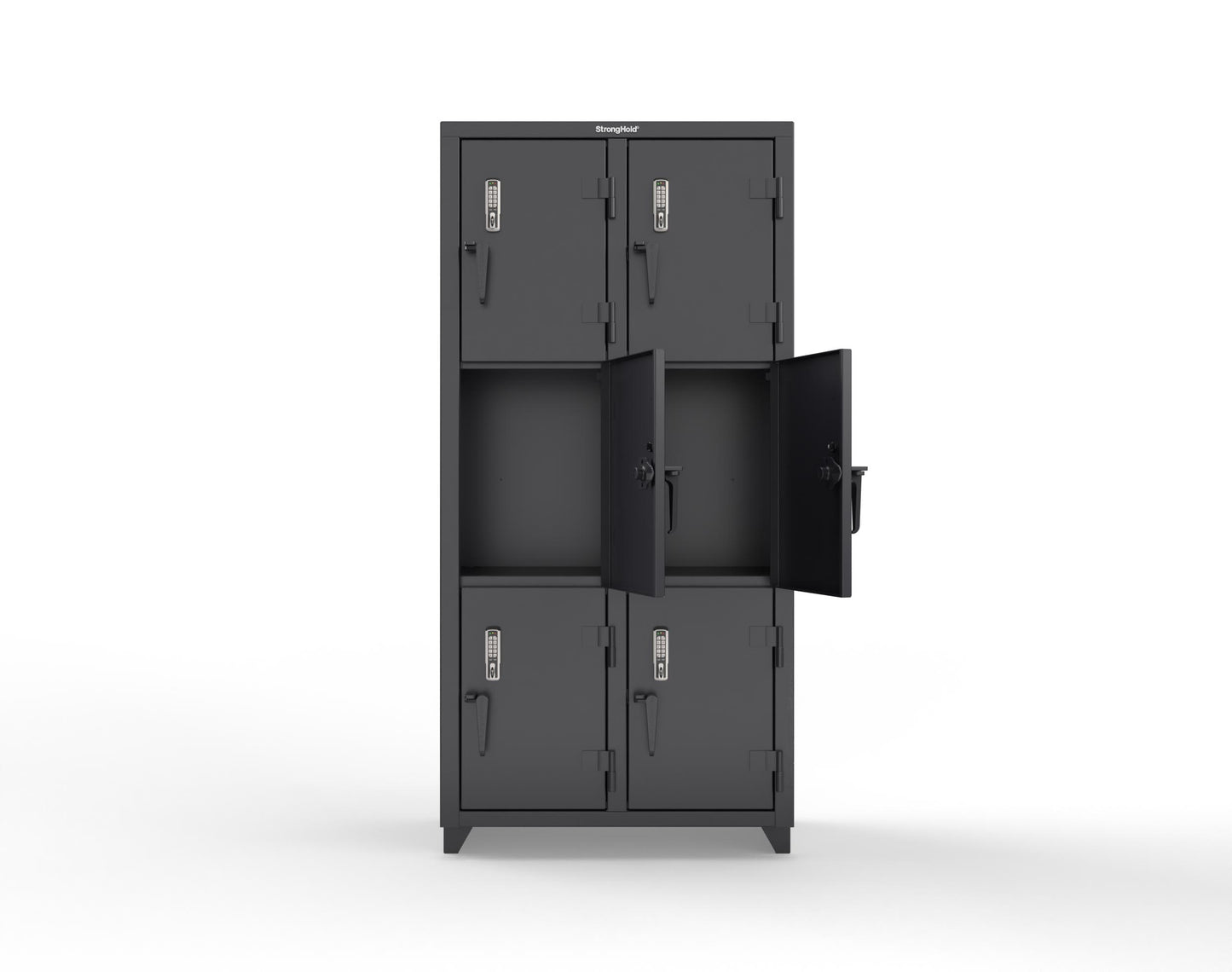 Extra Heavy Duty 14 GA Triple-Tier Locker with Keyless Entry Lock, 6 Compartments – 36 in. W x 18 in. D x 75 in. H - 36-6D-18-3T-EK-L-9005