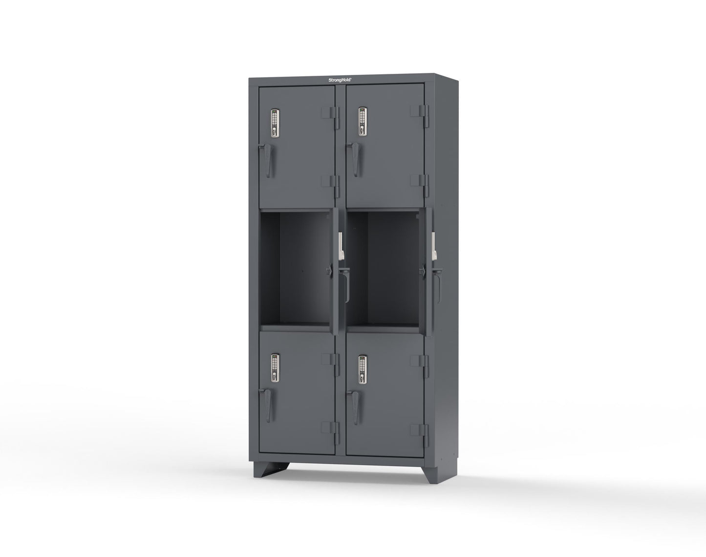 Extra Heavy Duty 14 GA Triple-Tier Locker with Keyless Entry Lock, 6 Compartments – 36 in. W x 18 in. D x 75 in. H - 36-6D-18-3T-EK-L-7024