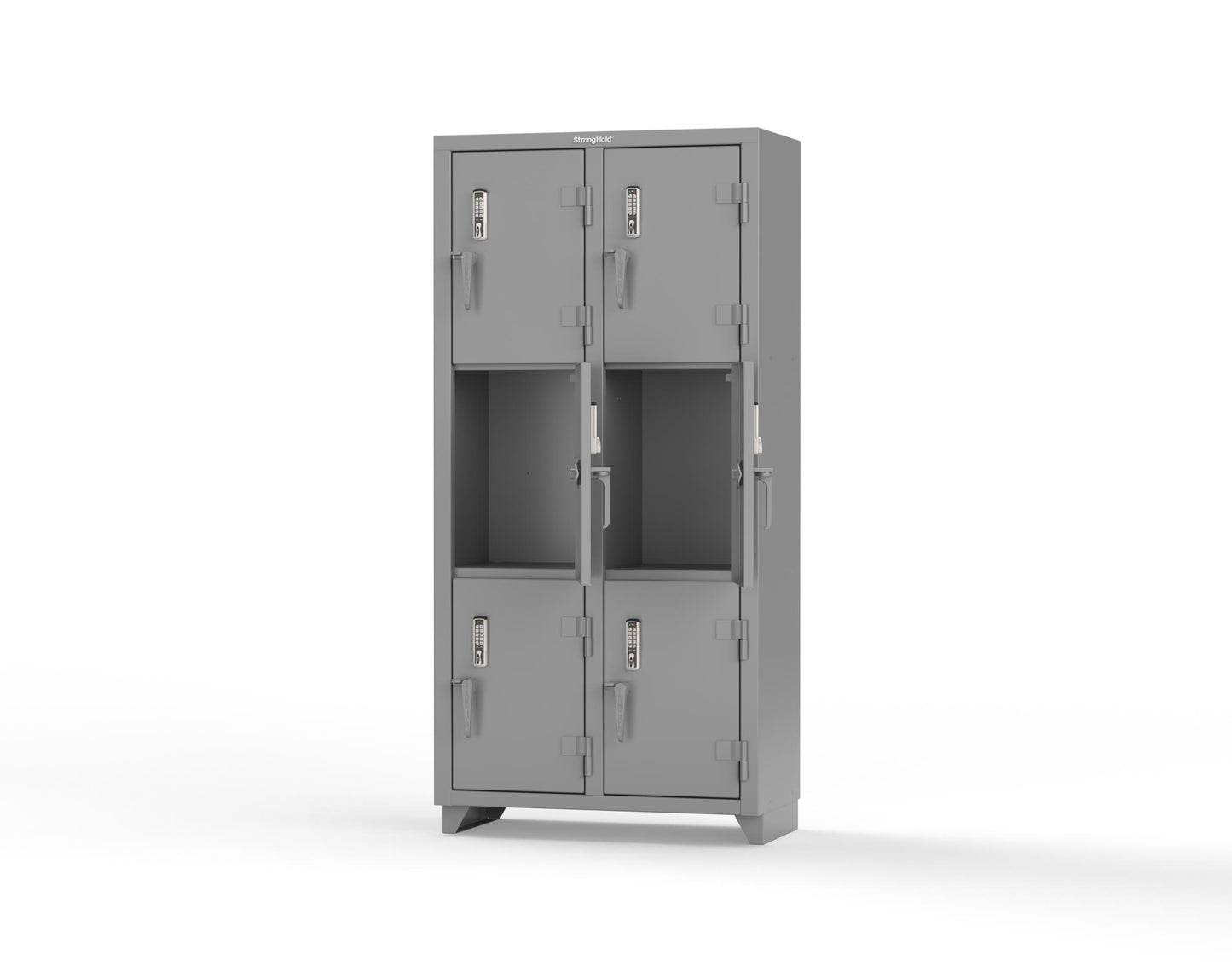 Extra Heavy Duty 14 GA Triple-Tier Locker with Keyless Entry Lock, 6 Compartments – 36 in. W x 18 in. D x 75 in. H - 36-6D-18-3T-EK-L-7037
