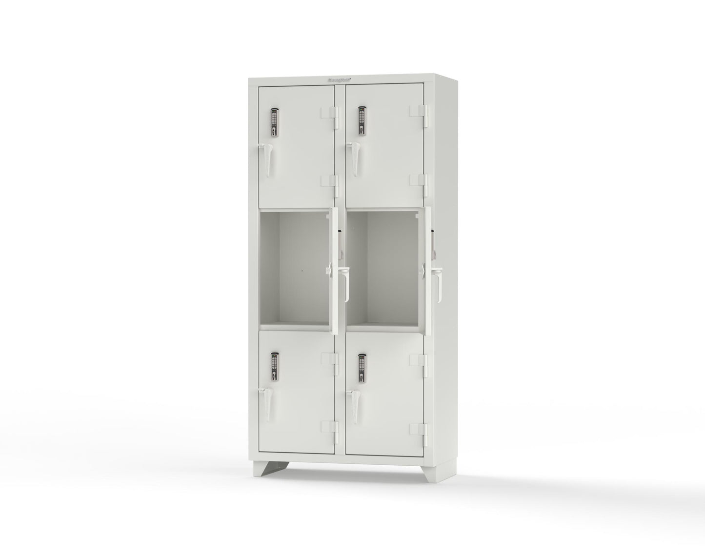 Extra Heavy Duty 14 GA Triple-Tier Locker with Keyless Entry Lock, 6 Compartments – 36 in. W x 18 in. D x 75 in. H - 36-6D-18-3T-EK-L-9003