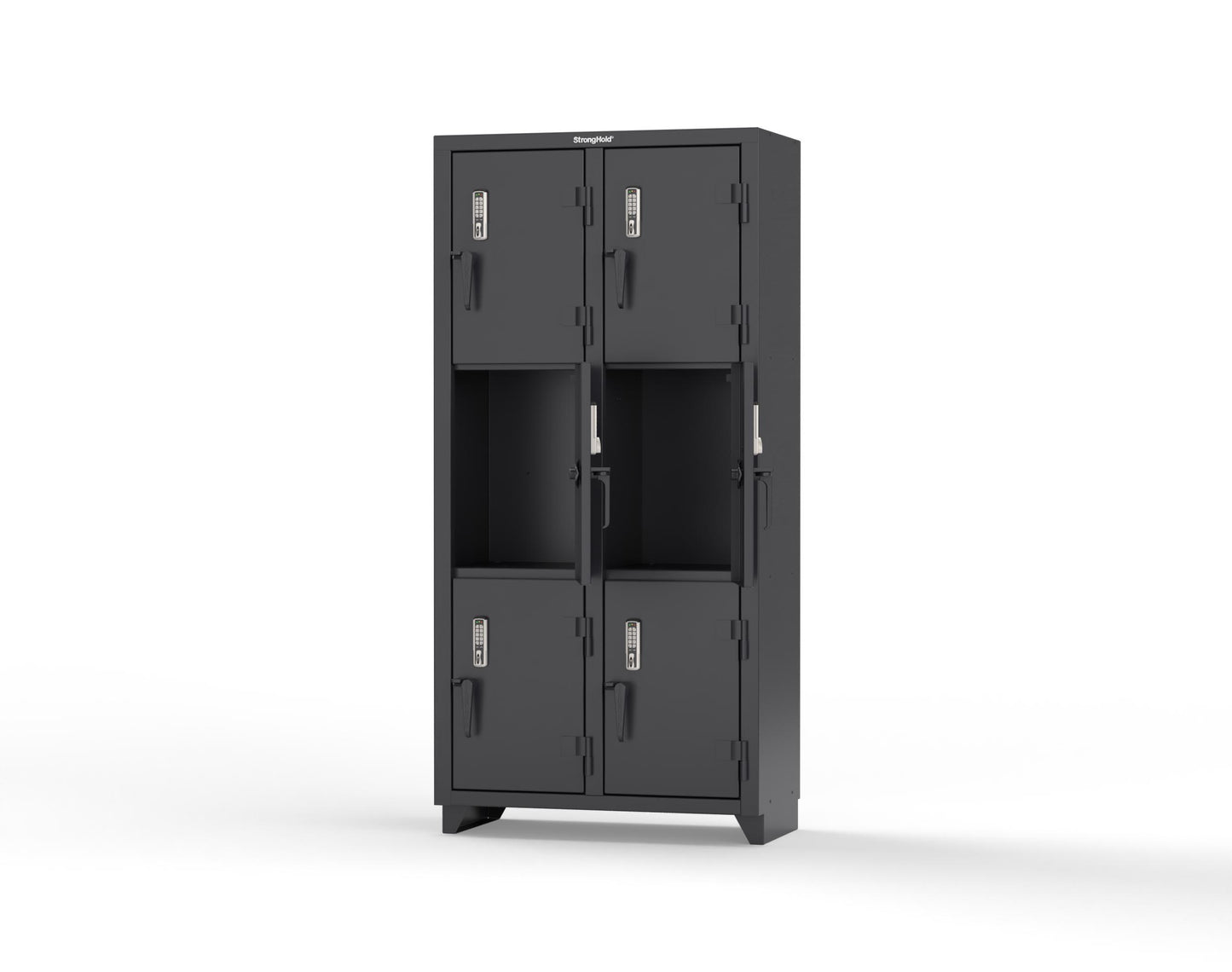 Extra Heavy Duty 14 GA Triple-Tier Locker with Keyless Entry Lock, 6 Compartments – 36 in. W x 18 in. D x 75 in. H - 36-6D-18-3T-EK-L-9005