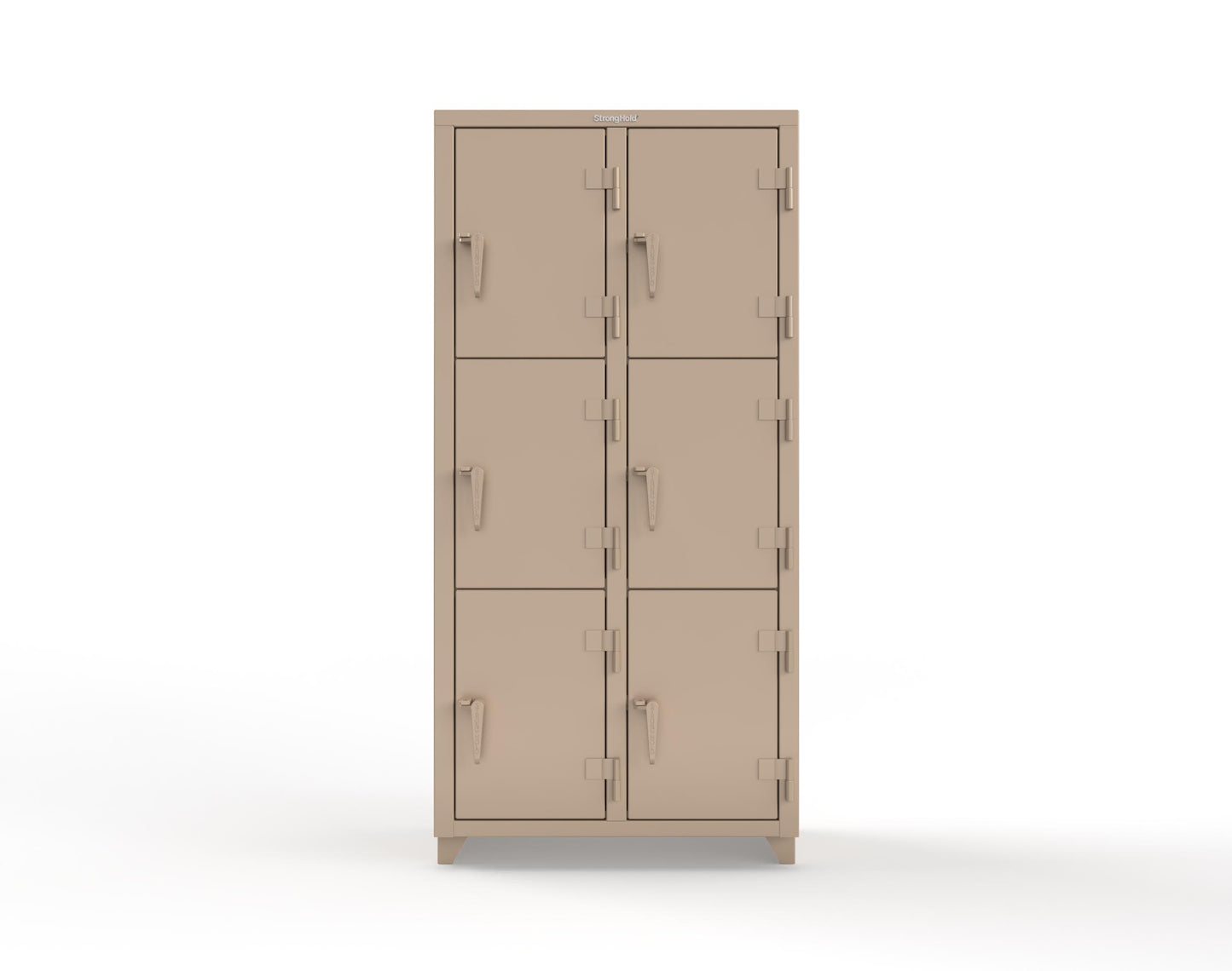 Extra Heavy Duty 14 GA Triple-Tier Locker, 6 Compartments - 36 in. W x 18 in. D x 75 in. H - 36-6D-18-3T-L-1019