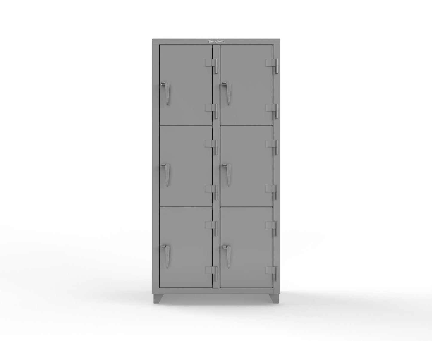 Extra Heavy Duty 14 GA Triple-Tier Locker, 6 Compartments - 36 in. W x 18 in. D x 75 in. H - 36-6D-18-3T-L-7037