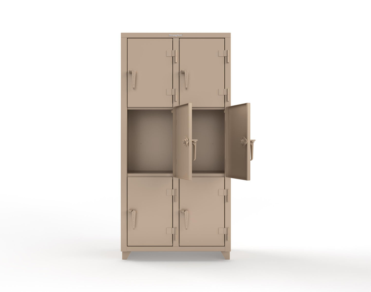 Extra Heavy Duty 14 GA Triple-Tier Locker, 6 Compartments - 36 in. W x 18 in. D x 75 in. H - 36-6D-18-3T-L-1019