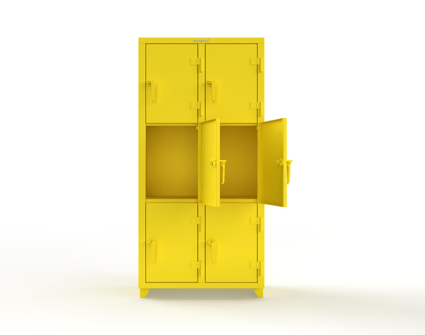 Extra Heavy Duty 14 GA Triple-Tier Locker, 6 Compartments - 36 in. W x 18 in. D x 75 in. H - 36-6D-18-3T-L-1021