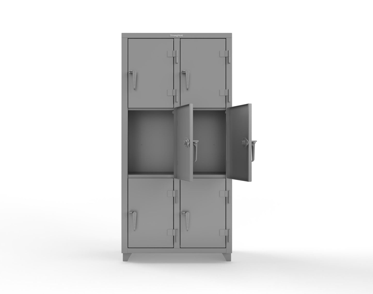 Extra Heavy Duty 14 GA Triple-Tier Locker, 6 Compartments - 36 in. W x 18 in. D x 75 in. H - 36-6D-18-3T-L-7037