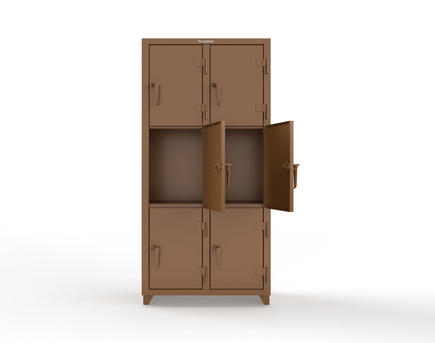 Extra Heavy Duty 14 GA Triple-Tier Locker, 6 Compartments - 36 in. W x 18 in. D x 75 in. H - 36-6D-18-3T-L-8008