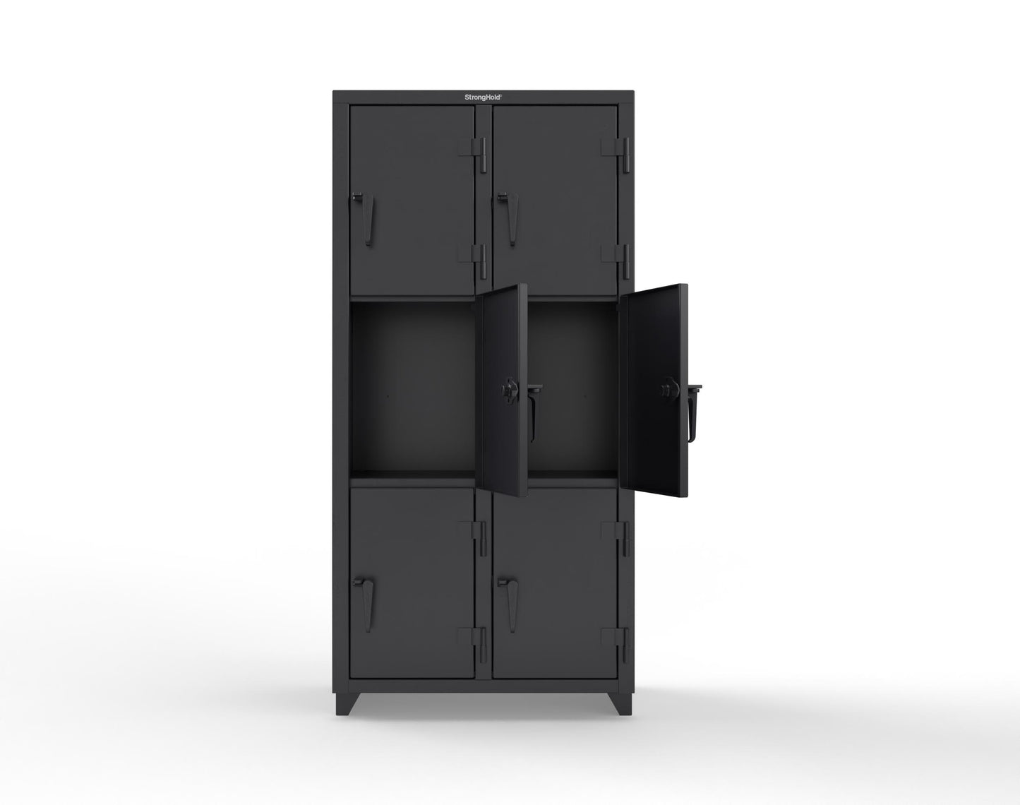 Extra Heavy Duty 14 GA Triple-Tier Locker, 6 Compartments - 36 in. W x 18 in. D x 75 in. H - 36-6D-18-3T-L-9005
