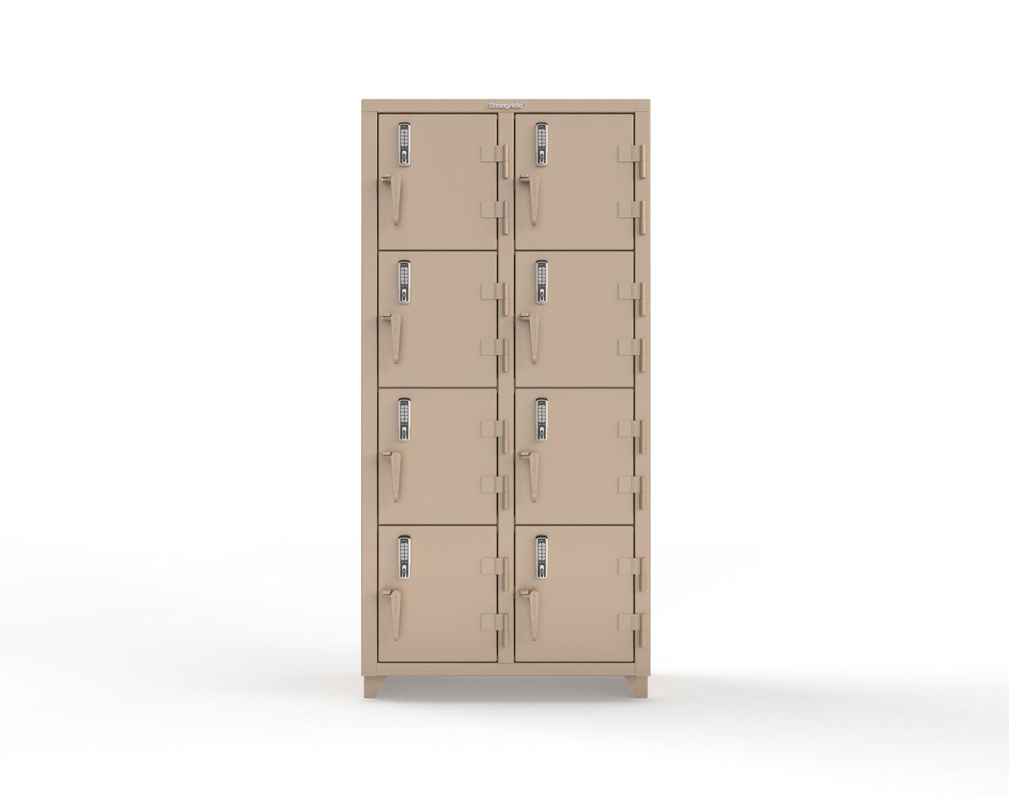 Extra Heavy Duty 14 GA 4-Tier Locker with Keyless Entry Lock, 8 Compartments – 36 in. W x 18 in. D x 75 in. H - 36-8D-18-4T-EK-L-1019