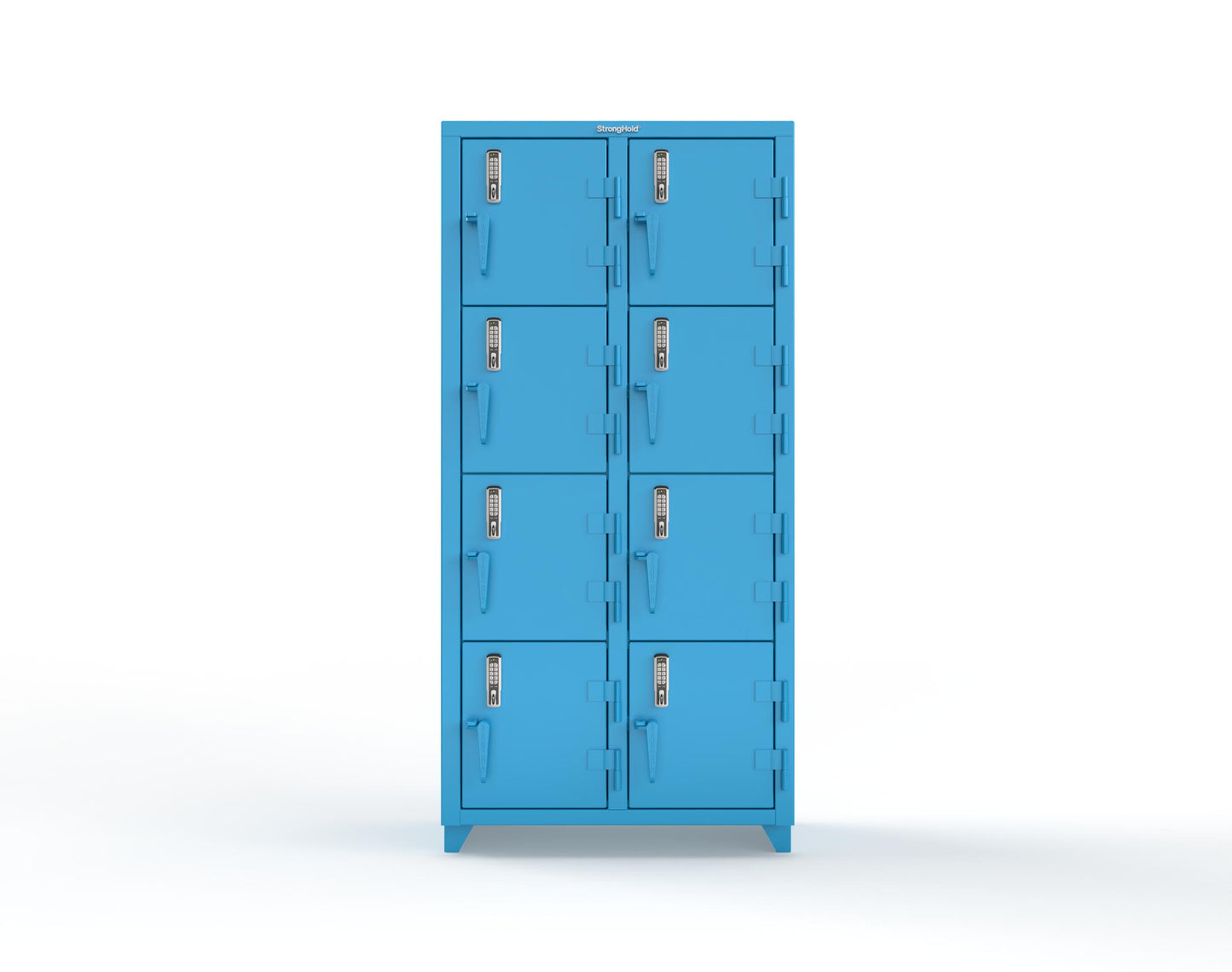 Extra Heavy Duty 14 GA 4-Tier Locker with Keyless Entry Lock, 8 Compartments – 36 in. W x 18 in. D x 75 in. H - 36-8D-18-4T-EK-L-5012