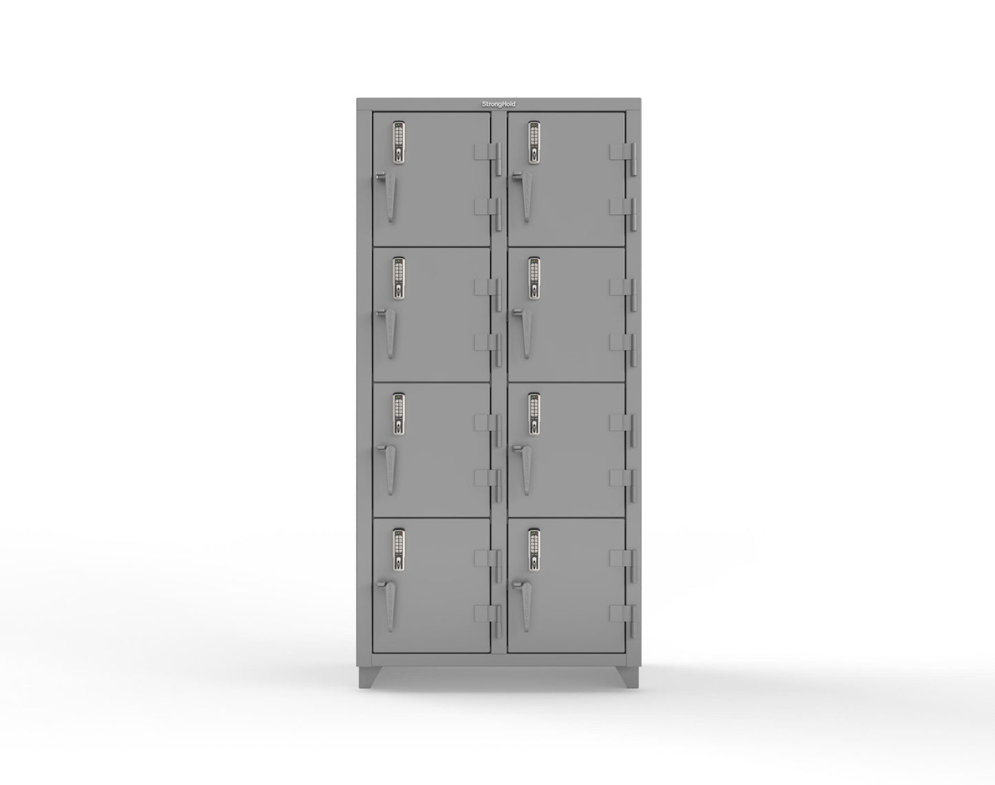 Extra Heavy Duty 14 GA 4-Tier Locker with Keyless Entry Lock, 8 Compartments – 36 in. W x 18 in. D x 75 in. H - 36-8D-18-4T-EK-L-7037