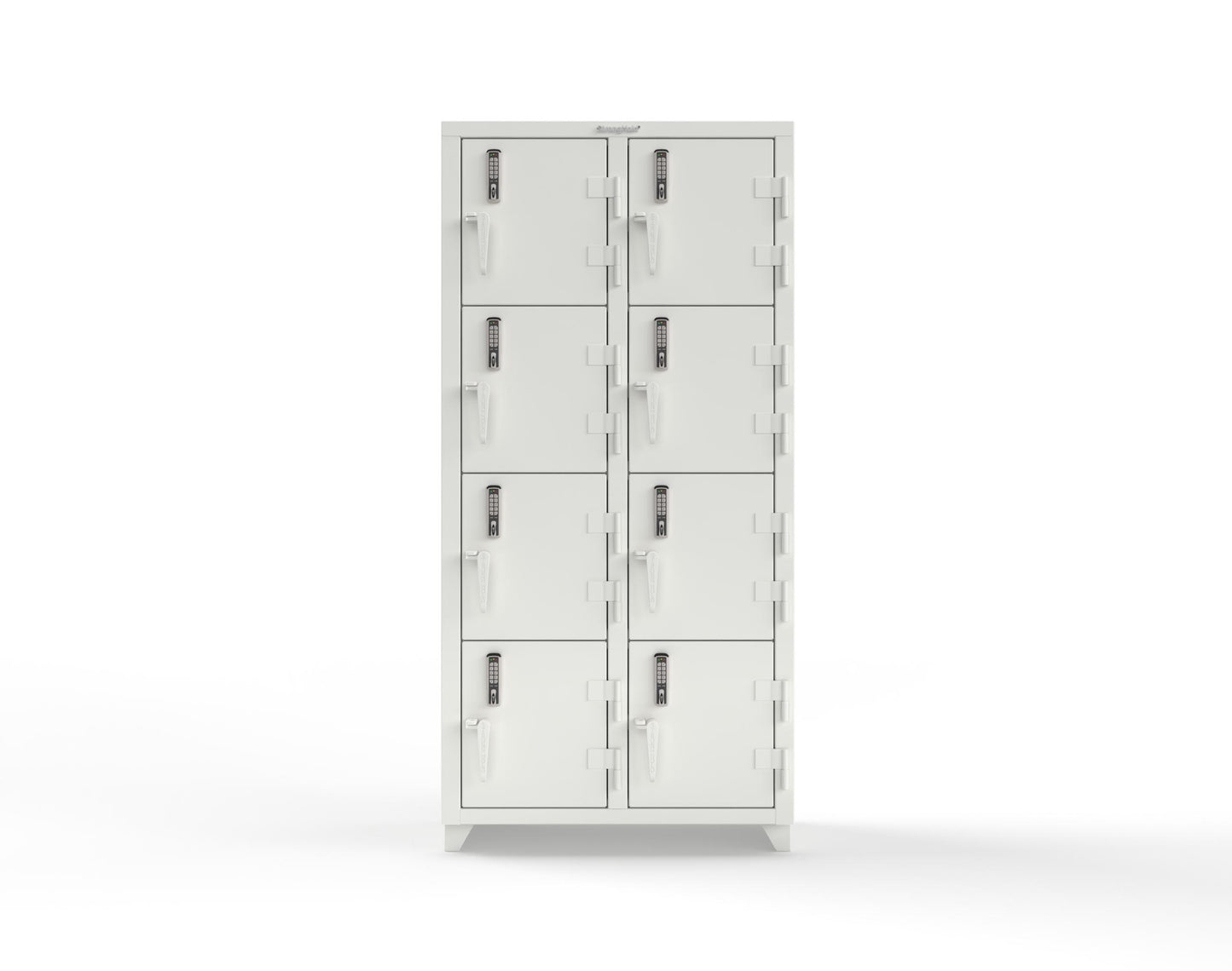 Extra Heavy Duty 14 GA 4-Tier Locker with Keyless Entry Lock, 8 Compartments – 36 in. W x 18 in. D x 75 in. H - 36-8D-18-4T-EK-L-9003