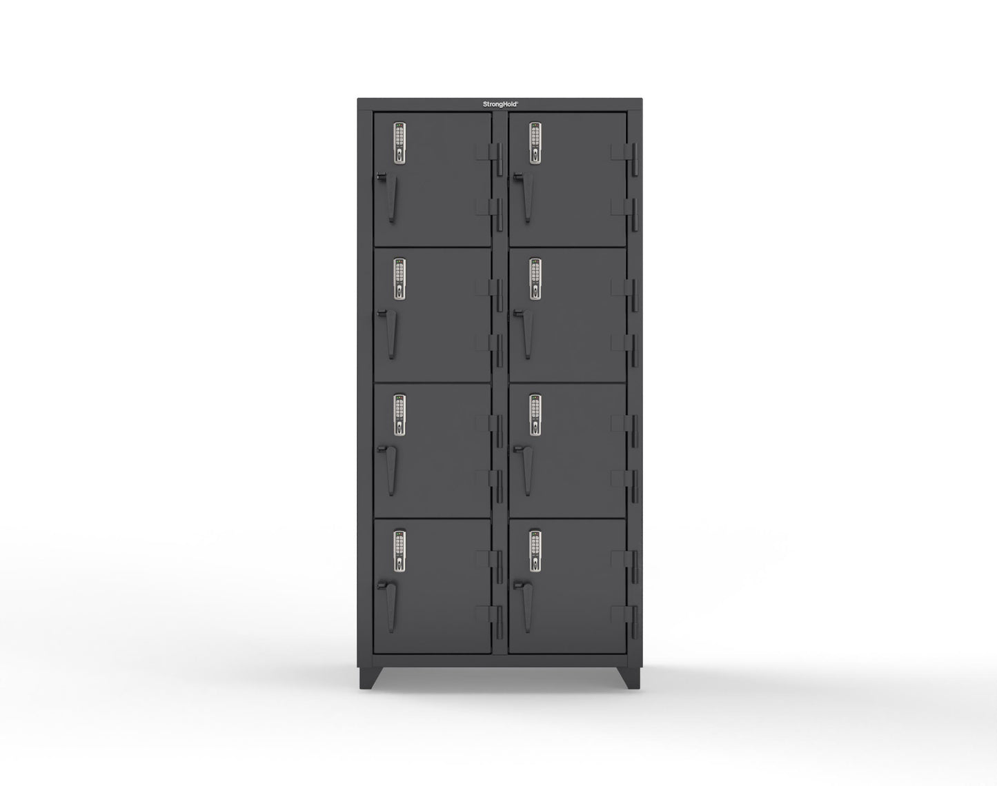 Extra Heavy Duty 14 GA 4-Tier Locker with Keyless Entry Lock, 8 Compartments – 36 in. W x 18 in. D x 75 in. H - 36-8D-18-4T-EK-L-9005