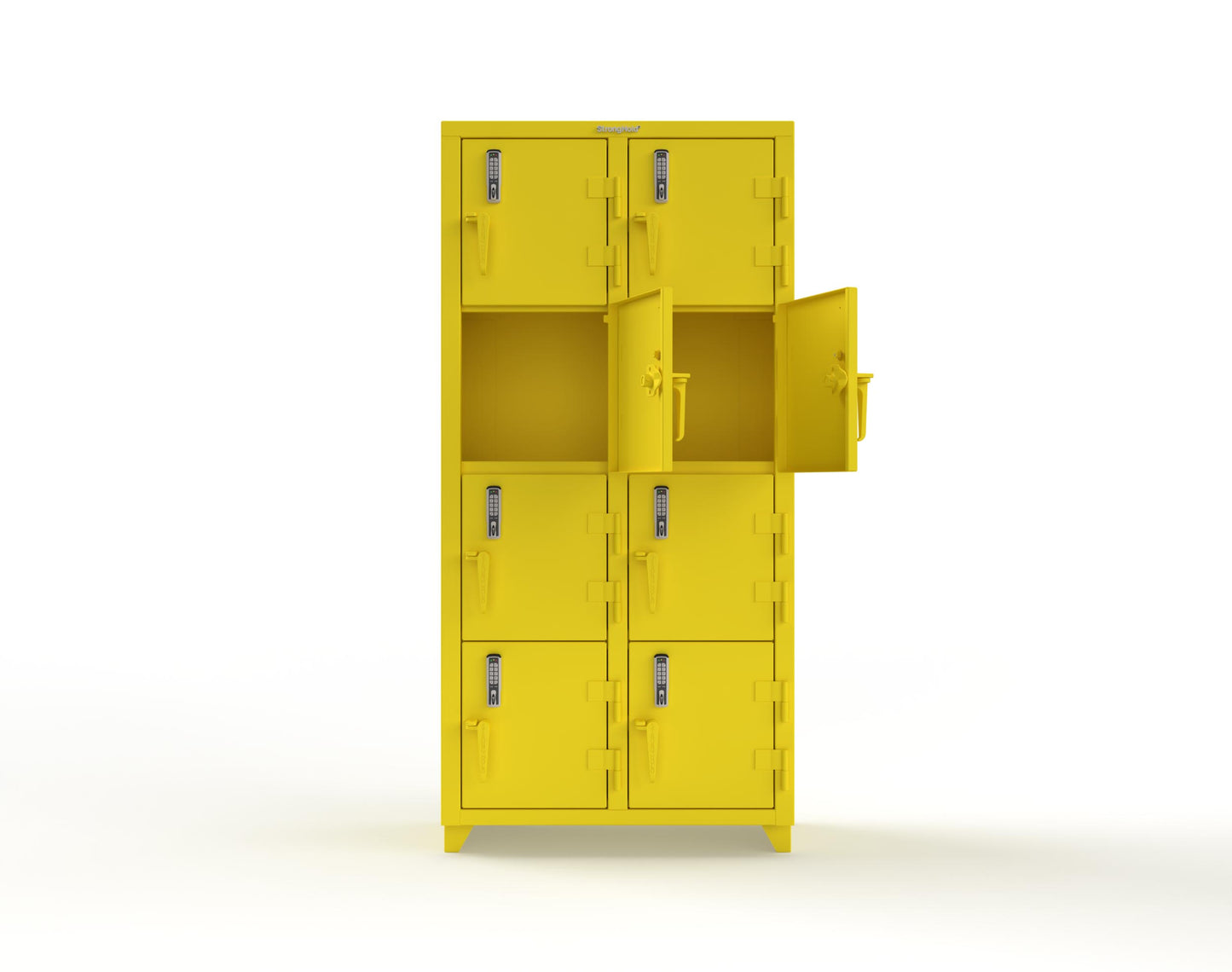 Extra Heavy Duty 14 GA 4-Tier Locker with Keyless Entry Lock, 8 Compartments – 36 in. W x 18 in. D x 75 in. H - 36-8D-18-4T-EK-L-1021