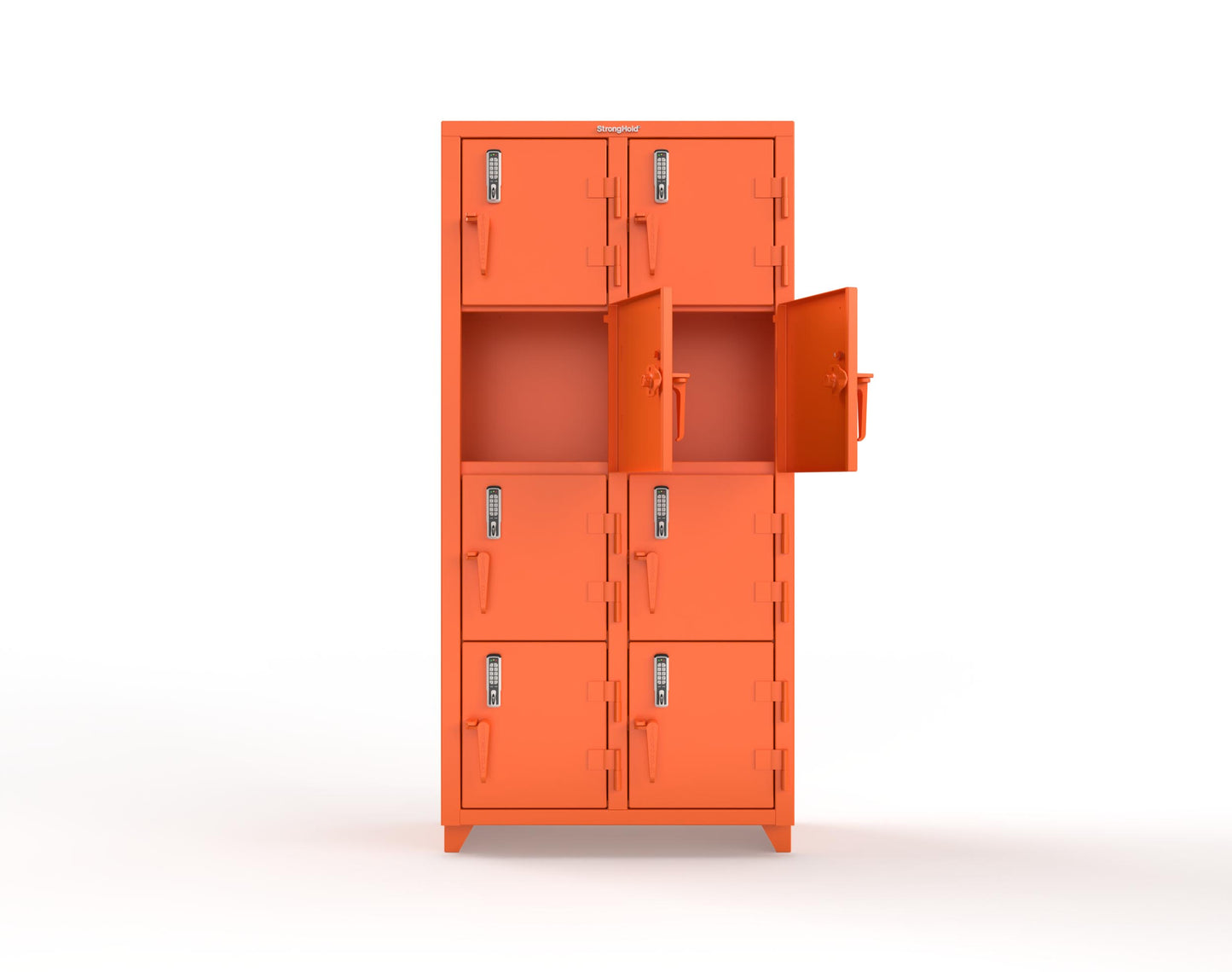 Extra Heavy Duty 14 GA 4-Tier Locker with Keyless Entry Lock, 8 Compartments – 36 in. W x 18 in. D x 75 in. H - 36-8D-18-4T-EK-L-2009