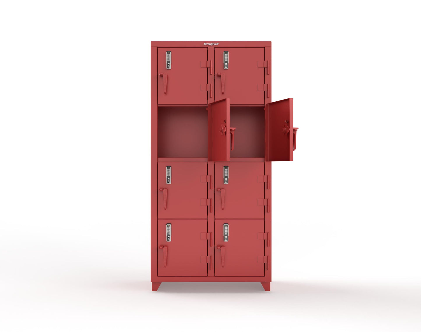Extra Heavy Duty 14 GA 4-Tier Locker with Keyless Entry Lock, 8 Compartments – 36 in. W x 18 in. D x 75 in. H - 36-8D-18-4T-EK-L-3001