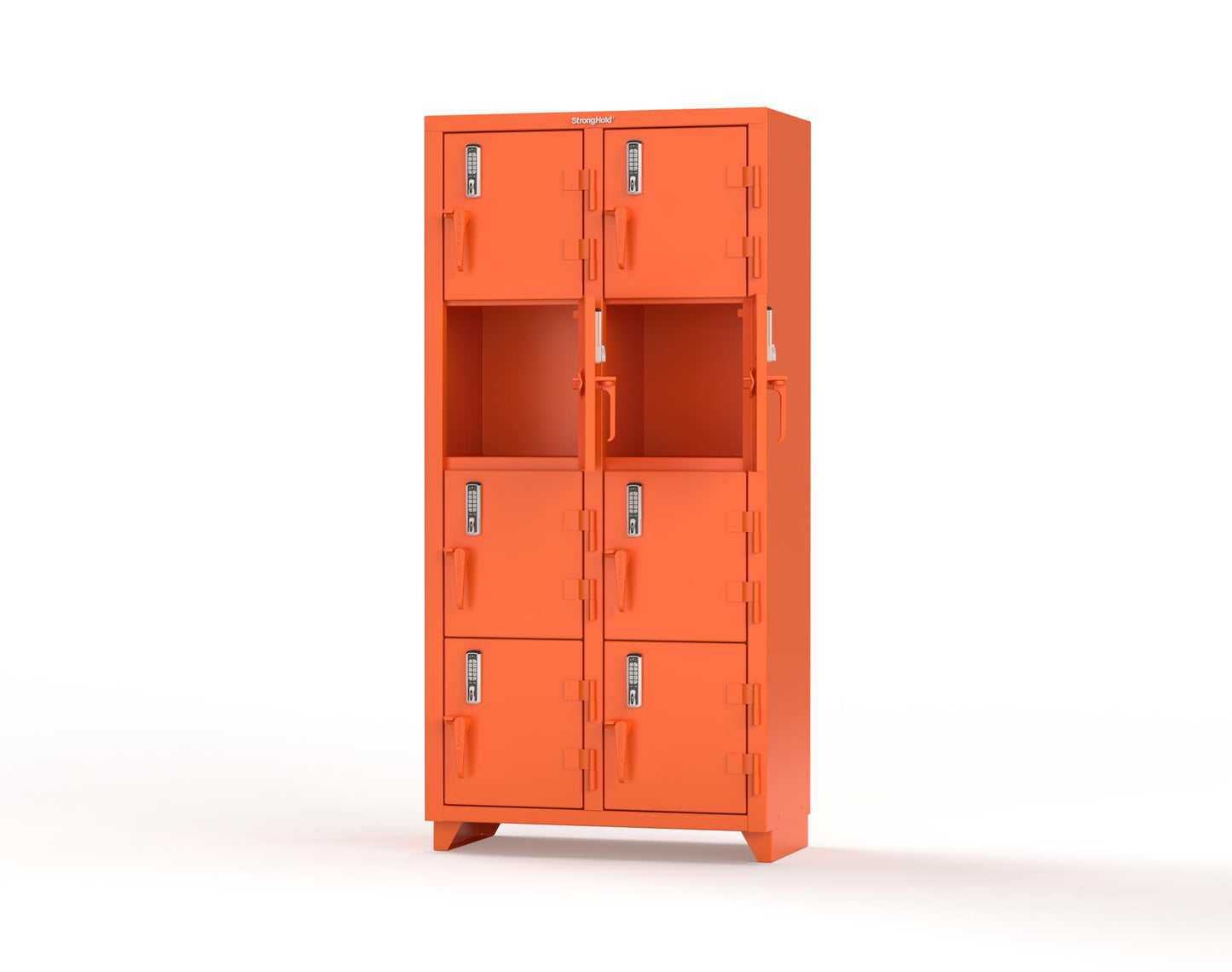 Extra Heavy Duty 14 GA 4-Tier Locker with Keyless Entry Lock, 8 Compartments – 36 in. W x 18 in. D x 75 in. H - 36-8D-18-4T-EK-L-2009