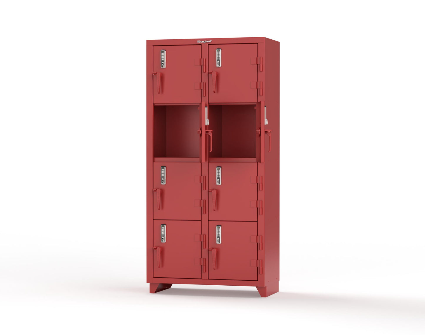 Extra Heavy Duty 14 GA 4-Tier Locker with Keyless Entry Lock, 8 Compartments – 36 in. W x 18 in. D x 75 in. H - 36-8D-18-4T-EK-L-3001