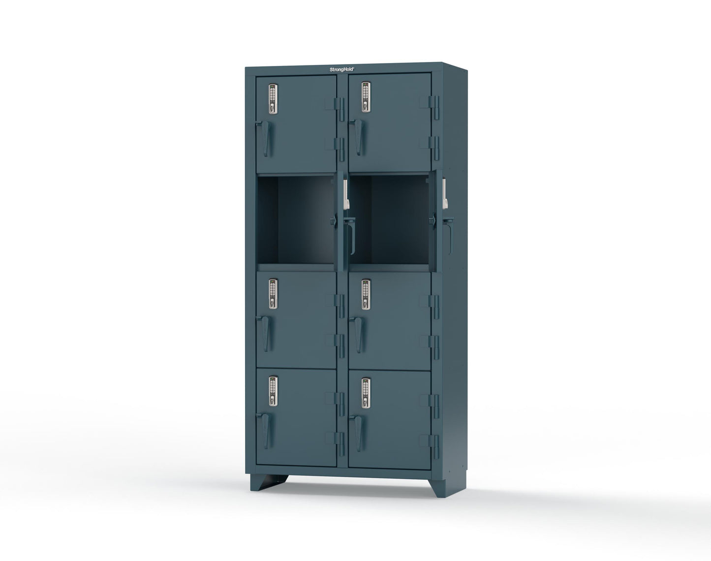 Extra Heavy Duty 14 GA 4-Tier Locker with Keyless Entry Lock, 8 Compartments – 36 in. W x 18 in. D x 75 in. H - 36-8D-18-4T-EK-L-5001