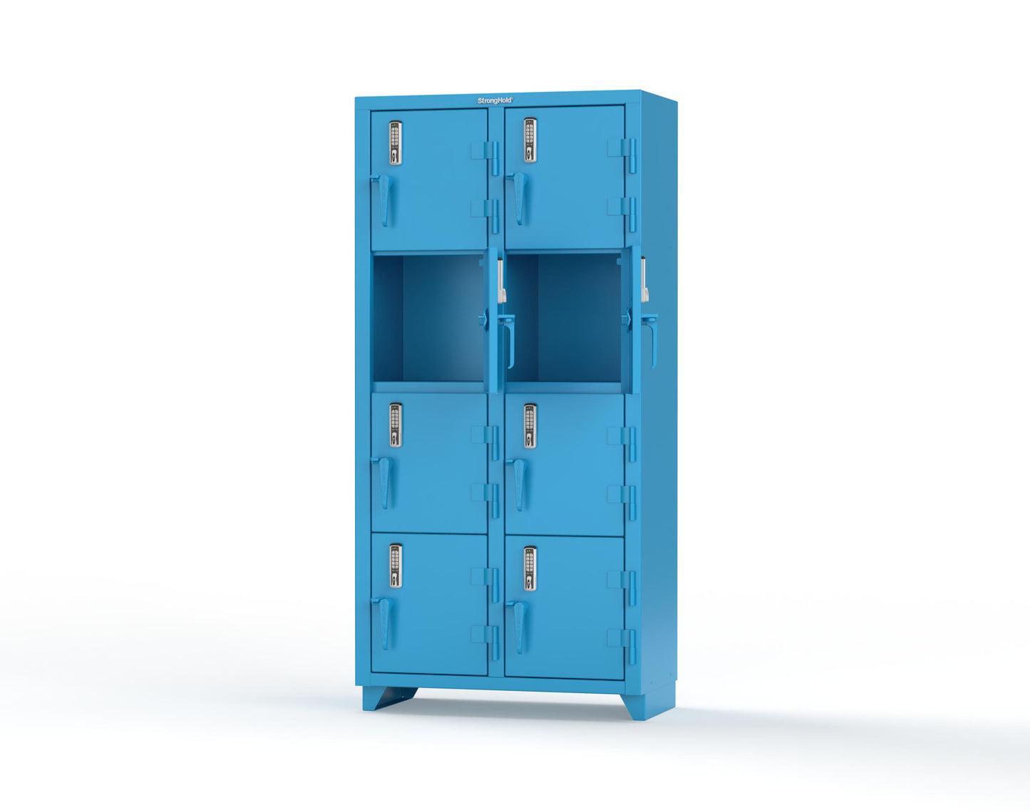 Extra Heavy Duty 14 GA 4-Tier Locker with Keyless Entry Lock, 8 Compartments – 36 in. W x 18 in. D x 75 in. H - 36-8D-18-4T-EK-L-5012