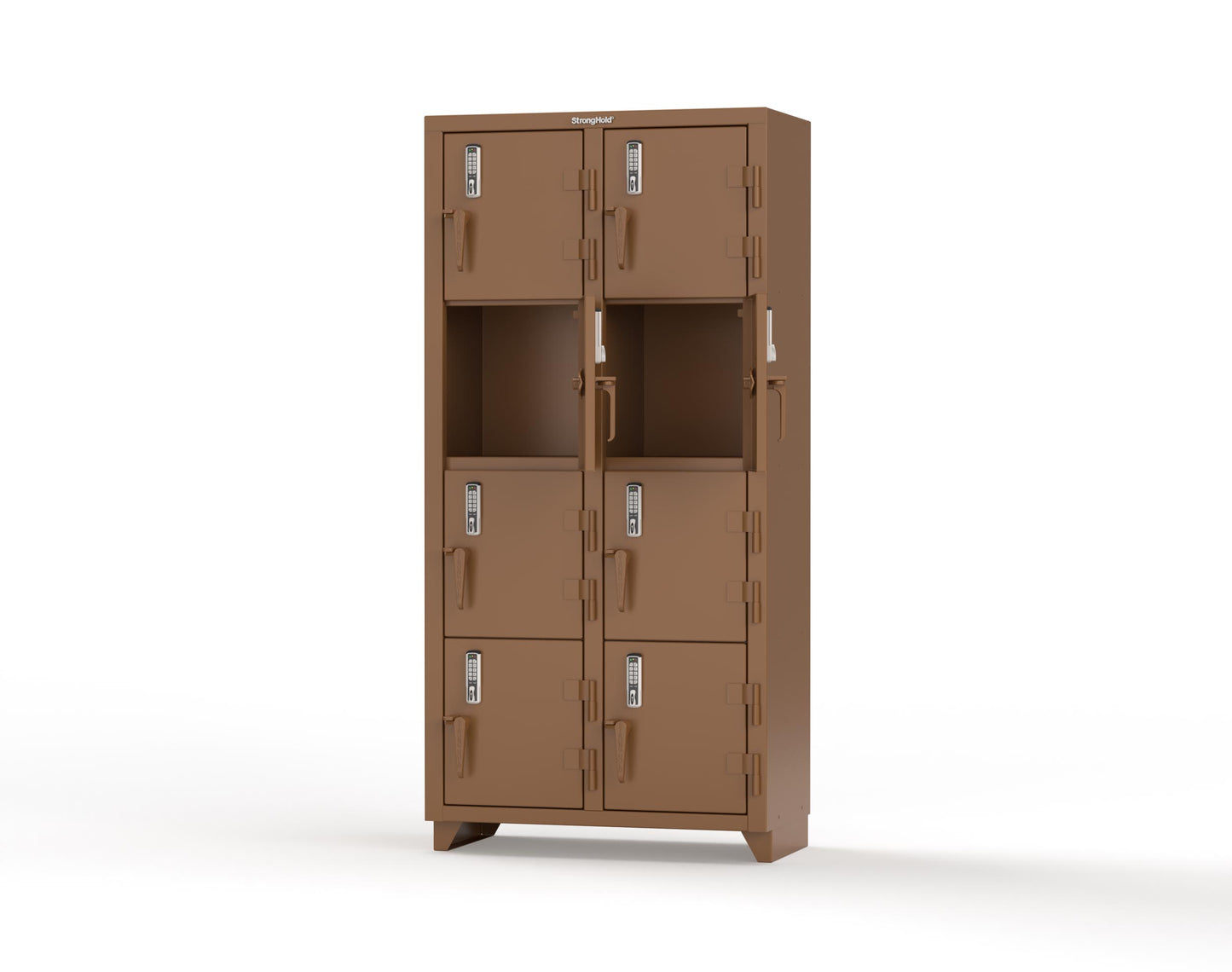 Extra Heavy Duty 14 GA 4-Tier Locker with Keyless Entry Lock, 8 Compartments – 36 in. W x 18 in. D x 75 in. H - 36-8D-18-4T-EK-L-8008