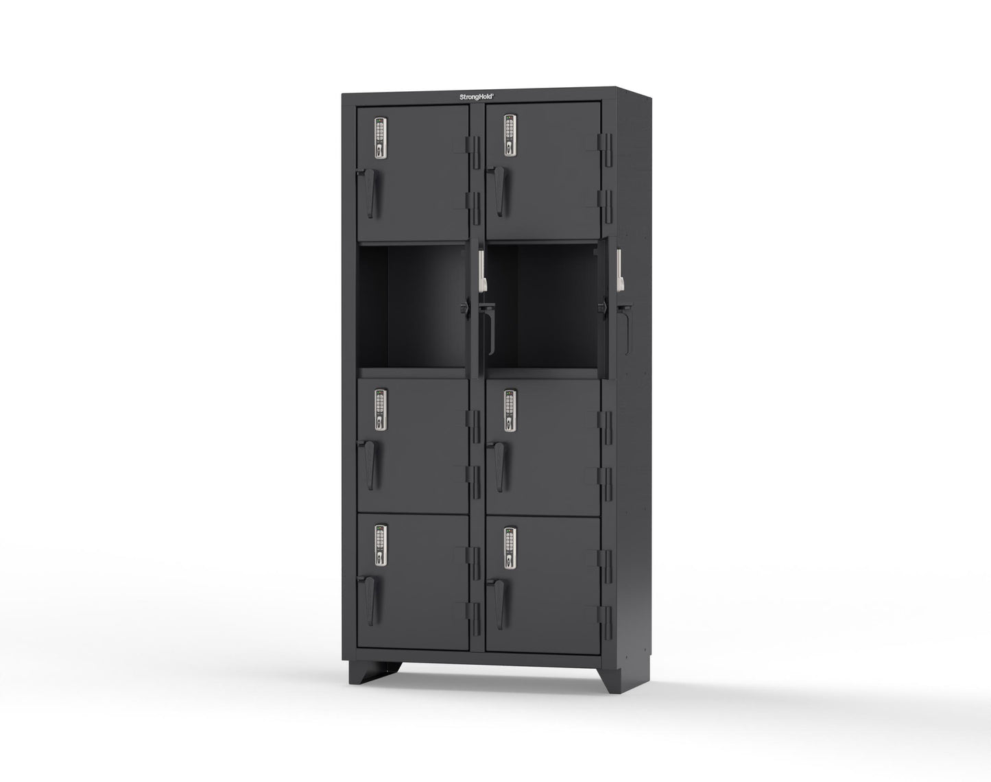 Extra Heavy Duty 14 GA 4-Tier Locker with Keyless Entry Lock, 8 Compartments – 36 in. W x 18 in. D x 75 in. H - 36-8D-18-4T-EK-L-9005