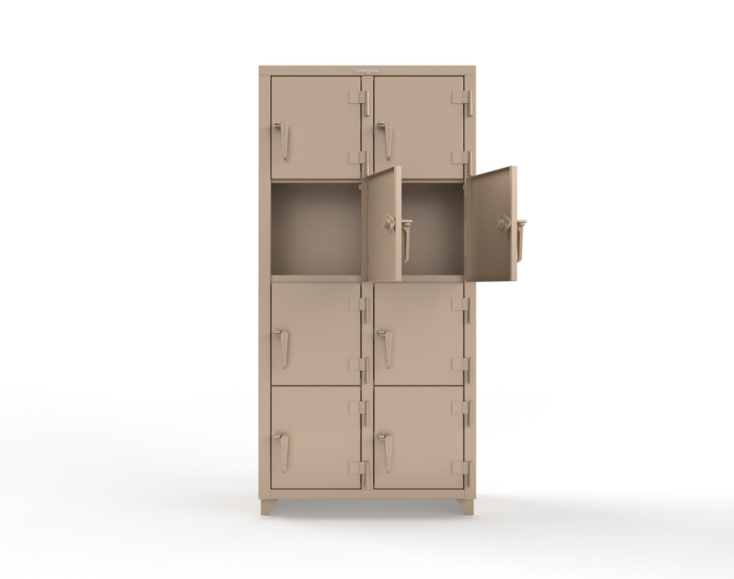 Extra Heavy Duty 14 GA 4-Tier Locker, 8 Compartments - 36 in. W x 18 in. D x 75 in. H - 36-8D-18-4T-L-1019