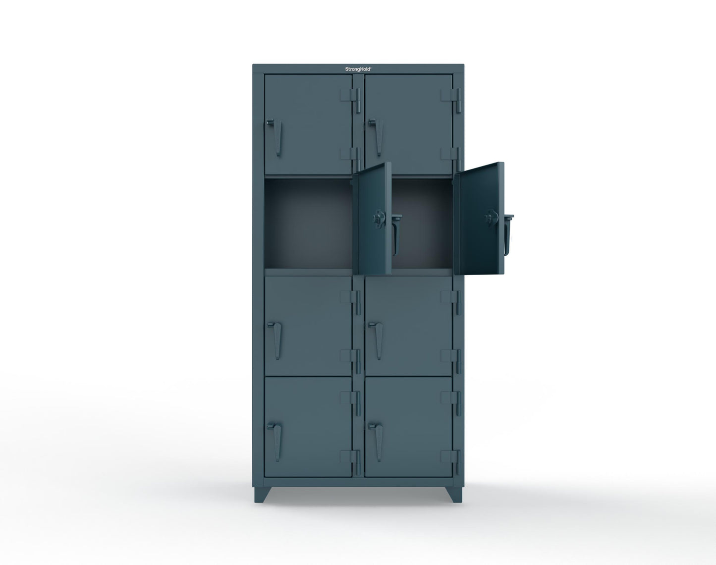 Extra Heavy Duty 14 GA 4-Tier Locker, 8 Compartments - 36 in. W x 18 in. D x 75 in. H - 36-8D-18-4T-L-5001