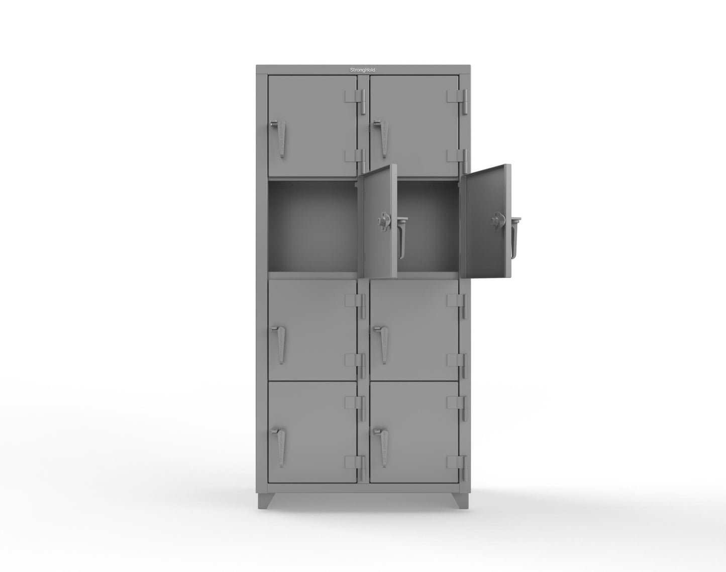 Extra Heavy Duty 14 GA 4-Tier Locker, 8 Compartments - 36 in. W x 18 in. D x 75 in. H - 36-8D-18-4T-L-7037