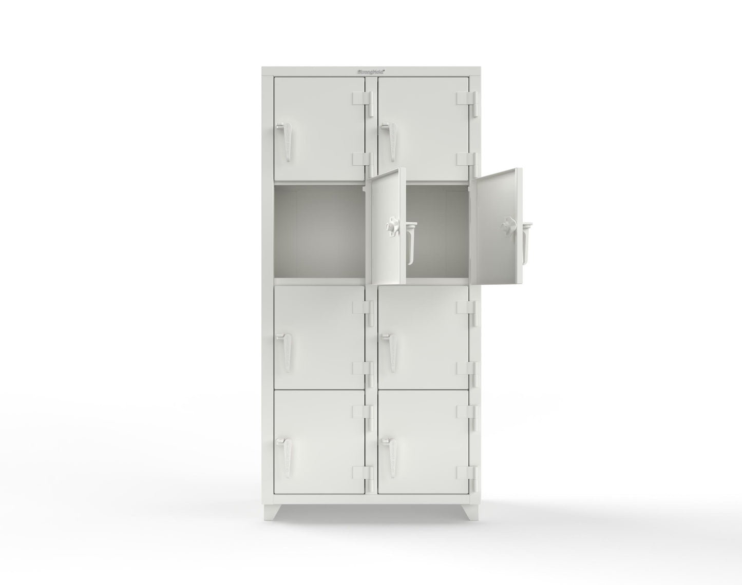 Extra Heavy Duty 14 GA 4-Tier Locker, 8 Compartments - 36 in. W x 18 in. D x 75 in. H - 36-8D-18-4T-L-9003