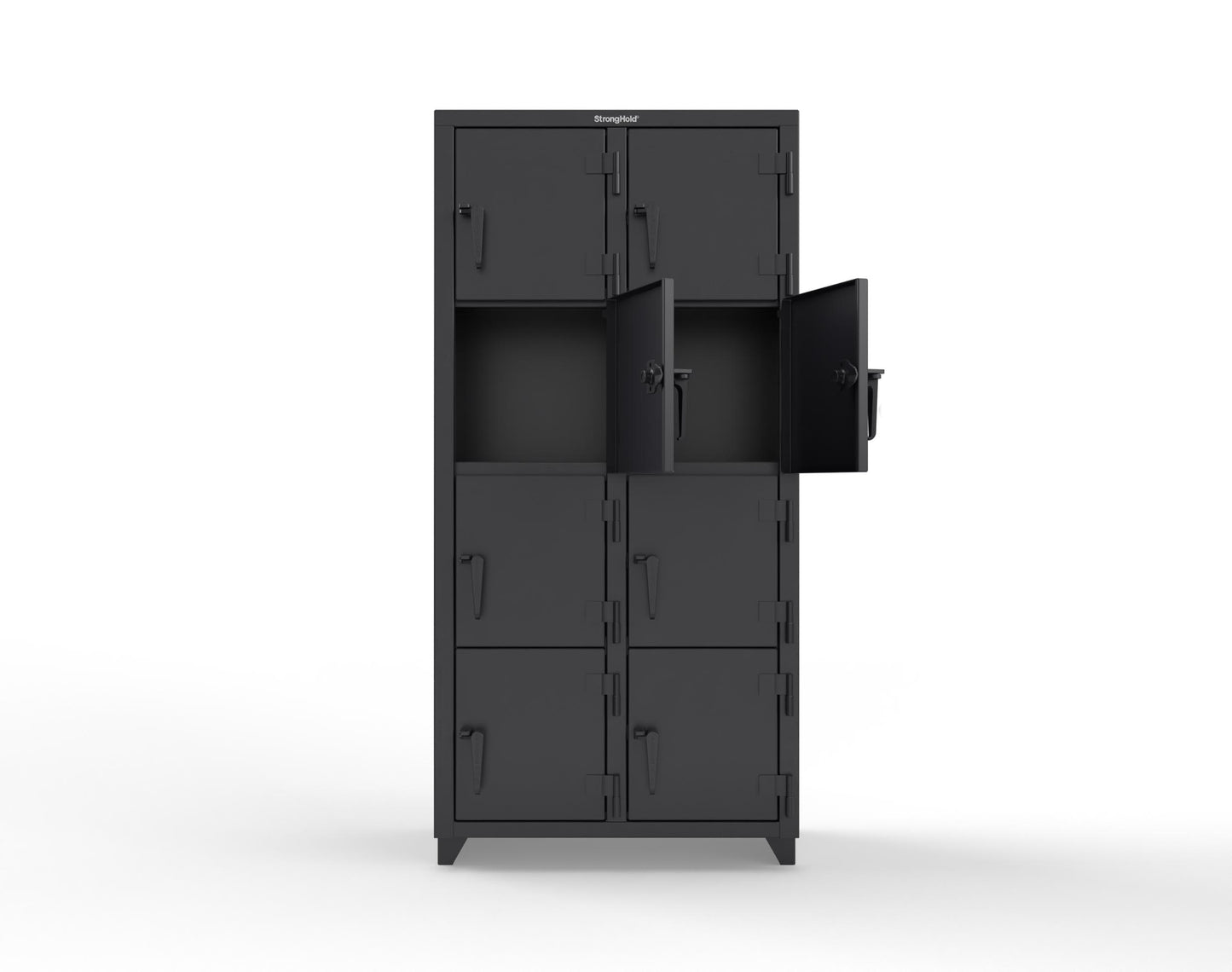 Extra Heavy Duty 14 GA 4-Tier Locker, 8 Compartments - 36 in. W x 18 in. D x 75 in. H - 36-8D-18-4T-L-9005