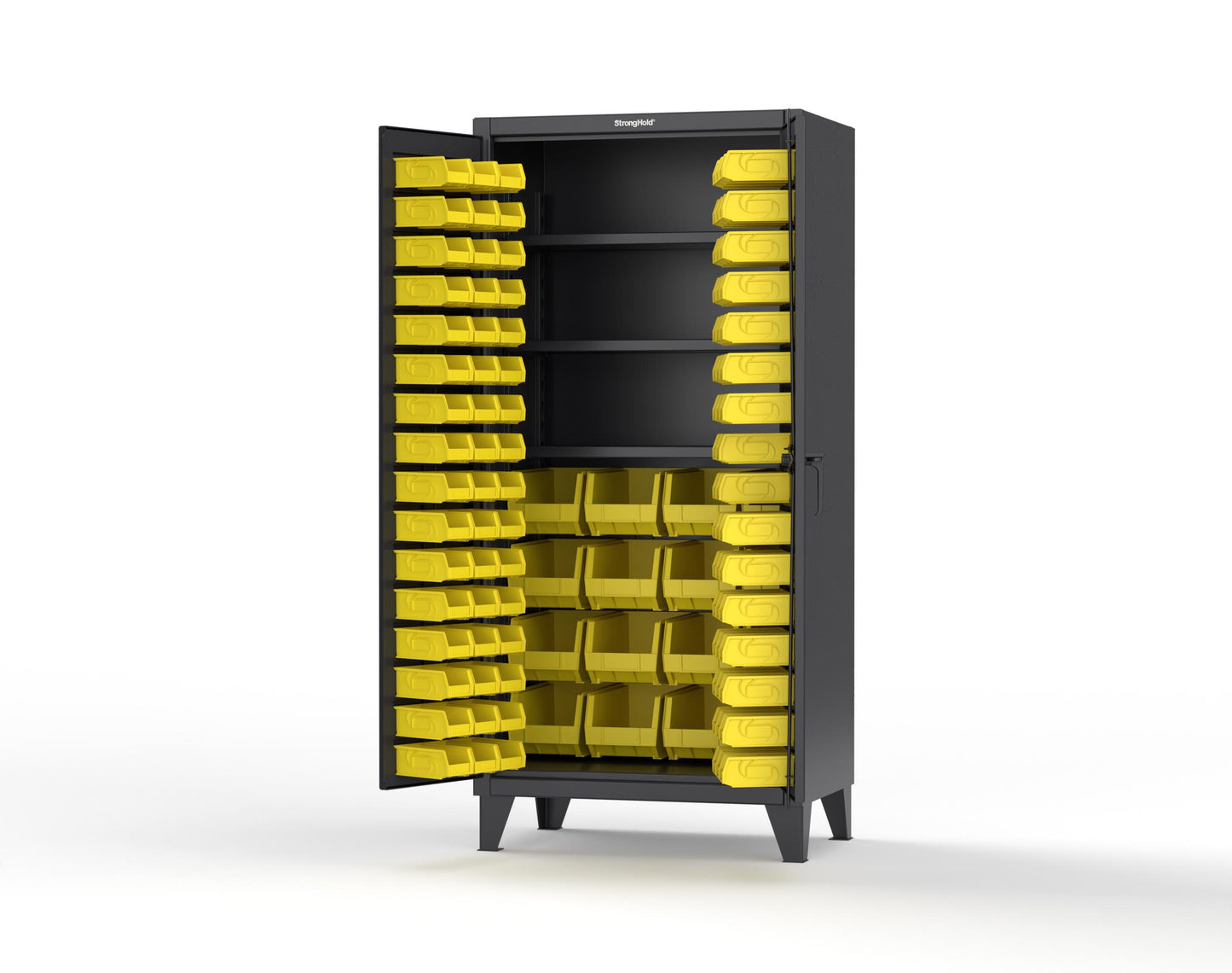 Extreme Duty 12 GA Bin Cabinet with Multiple Sized Bins, 3 Shelves - 36 In. W x 24 In. D x 78 In. H - 36-BBS-243-9005