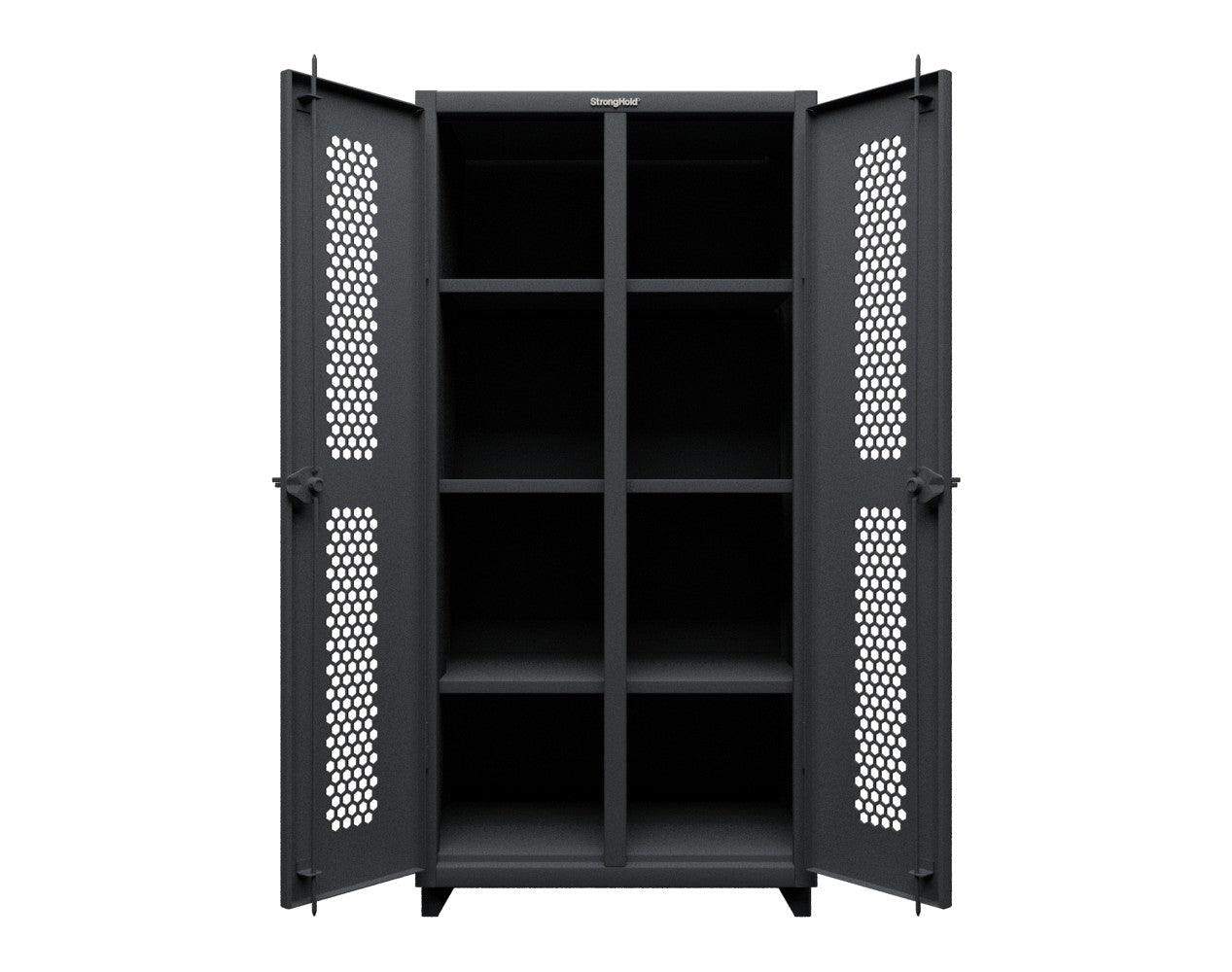 Extra Heavy Duty 14 GA Double Shift Ventilated (Hex) Cabinet with 6 Shelves - 36 In. W x 24 In. D x 75 In. H
