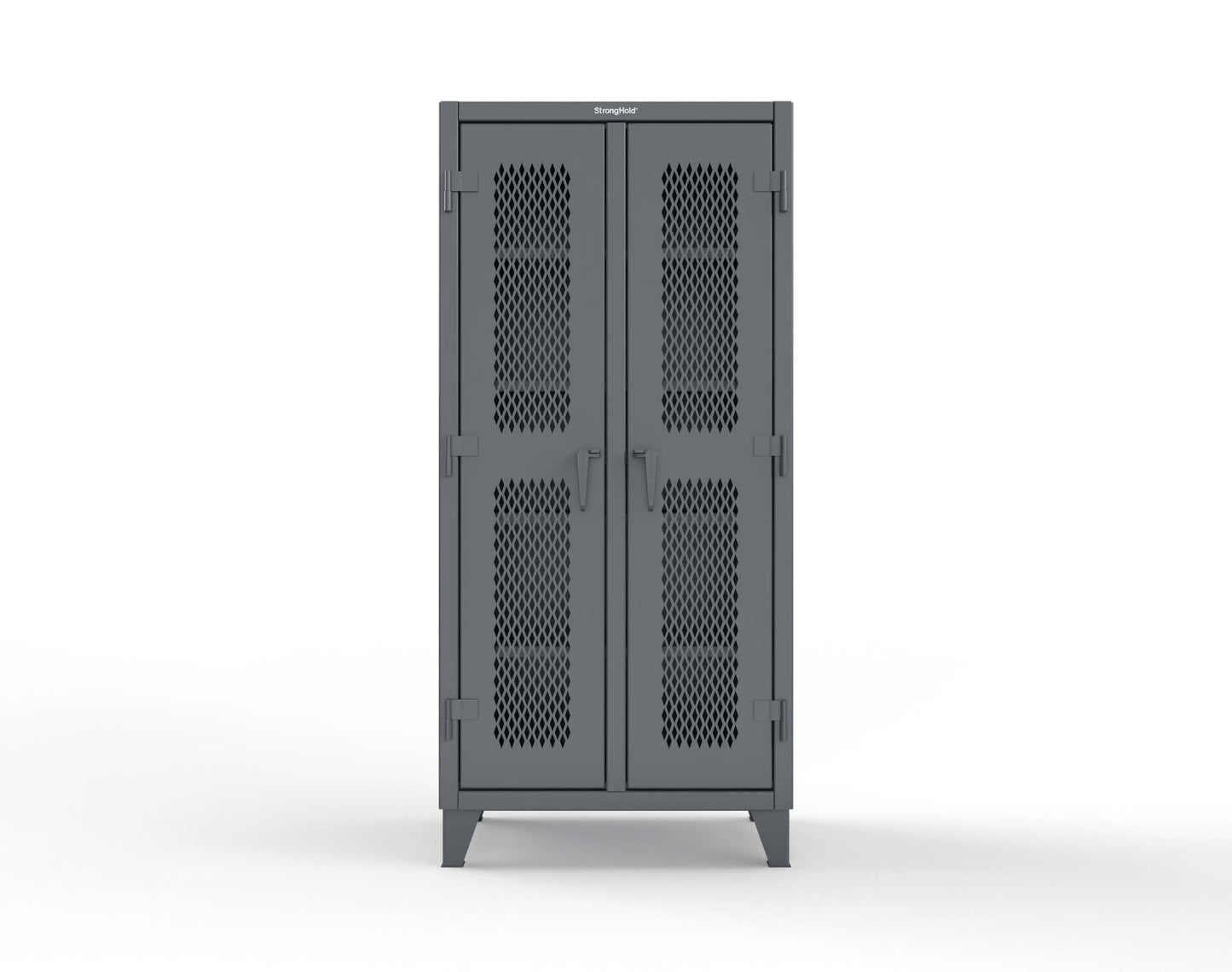 Extreme Duty 12 GA Ventilated (Diamond) Double Shift Cabinet with 8 Shelves - 36 In. W x 24 In. D x 78 In. H - 36-DS-V-248-7024