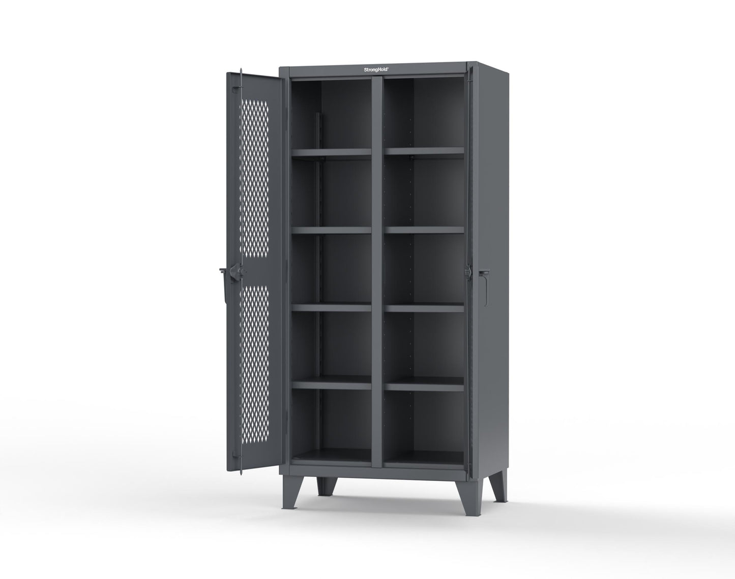 Extreme Duty 12 GA Ventilated (Diamond) Double Shift Cabinet with 8 Shelves - 36 In. W x 24 In. D x 78 In. H - 36-DS-V-248-7024