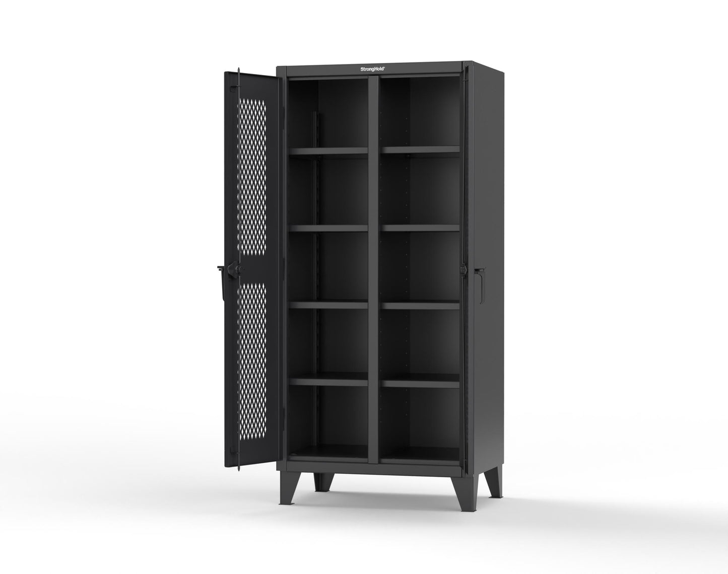 Extreme Duty 12 GA Ventilated (Diamond) Double Shift Cabinet with 8 Shelves - 36 In. W x 24 In. D x 78 In. H - 36-DS-V-248-9005