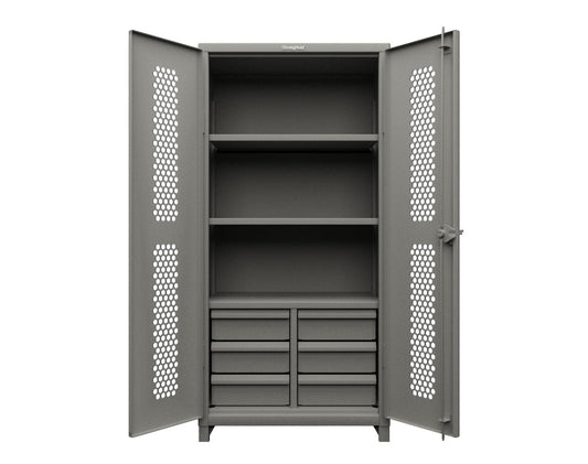 Extra Heavy Duty 14 GA Ventilated (Hex) Cabinet with 6 Half-Width Drawers, 3 Shelves - 36 In. W x 24 In. D x 75 In. H - 36-H-243-6/5DB-L-7037