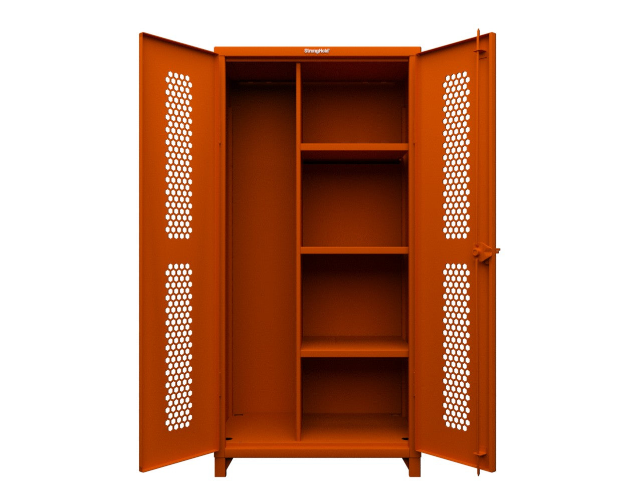 Extra Heavy Duty 14 GA Ventilated (Hex) Janitorial Cabinet with 3 Shelves - 36 In. W x 24 In. D x 75 In. H
