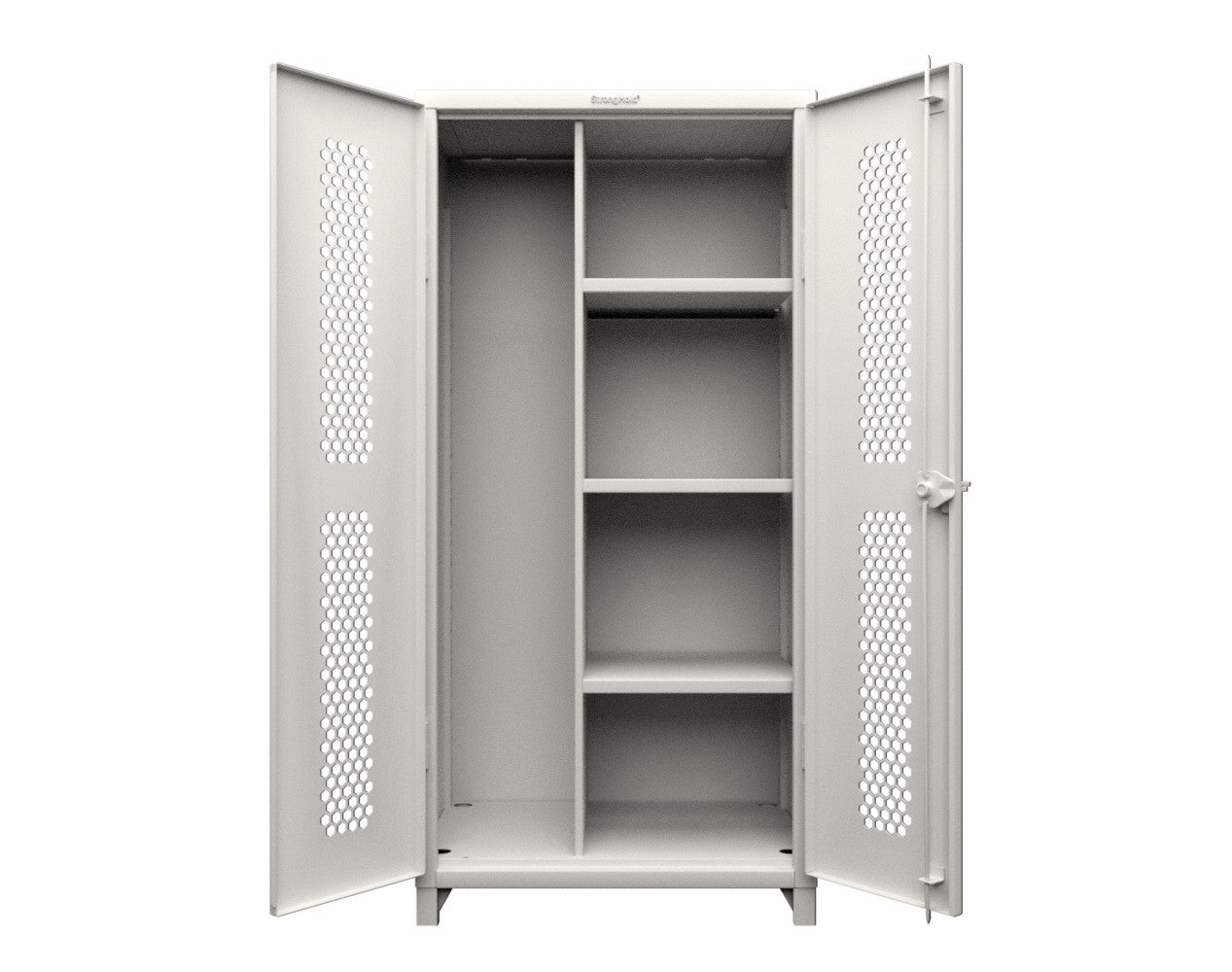 Extra Heavy Duty 14 GA Ventilated (Hex) Janitorial Cabinet with 3 Shelves - 36 In. W x 24 In. D x 75 In. H