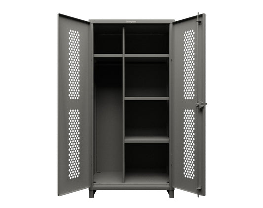 Extra Heavy Duty 14 GA Ventilated (Hex) Uniform Cabinet with 4 Shelves - 36 In. W x 24 In. D x 75 In. H