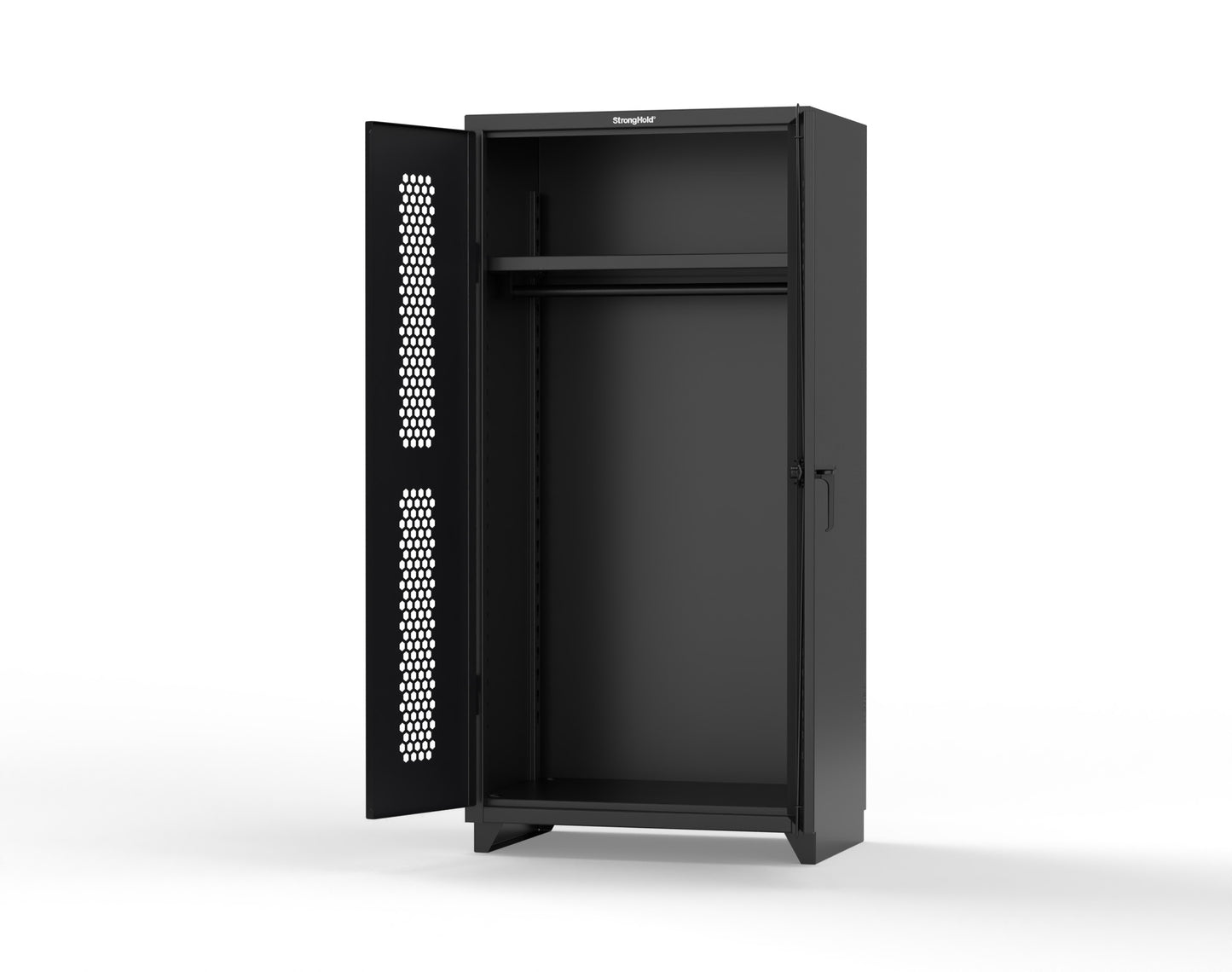 Extra Heavy Duty 14 GA Ventilated (Hex) Uniform Cabinet with Hanger Rod, 1 Shelf - 36 In. W x 24 In. D x 75 In. H - 36-H-WR-241-L-9005